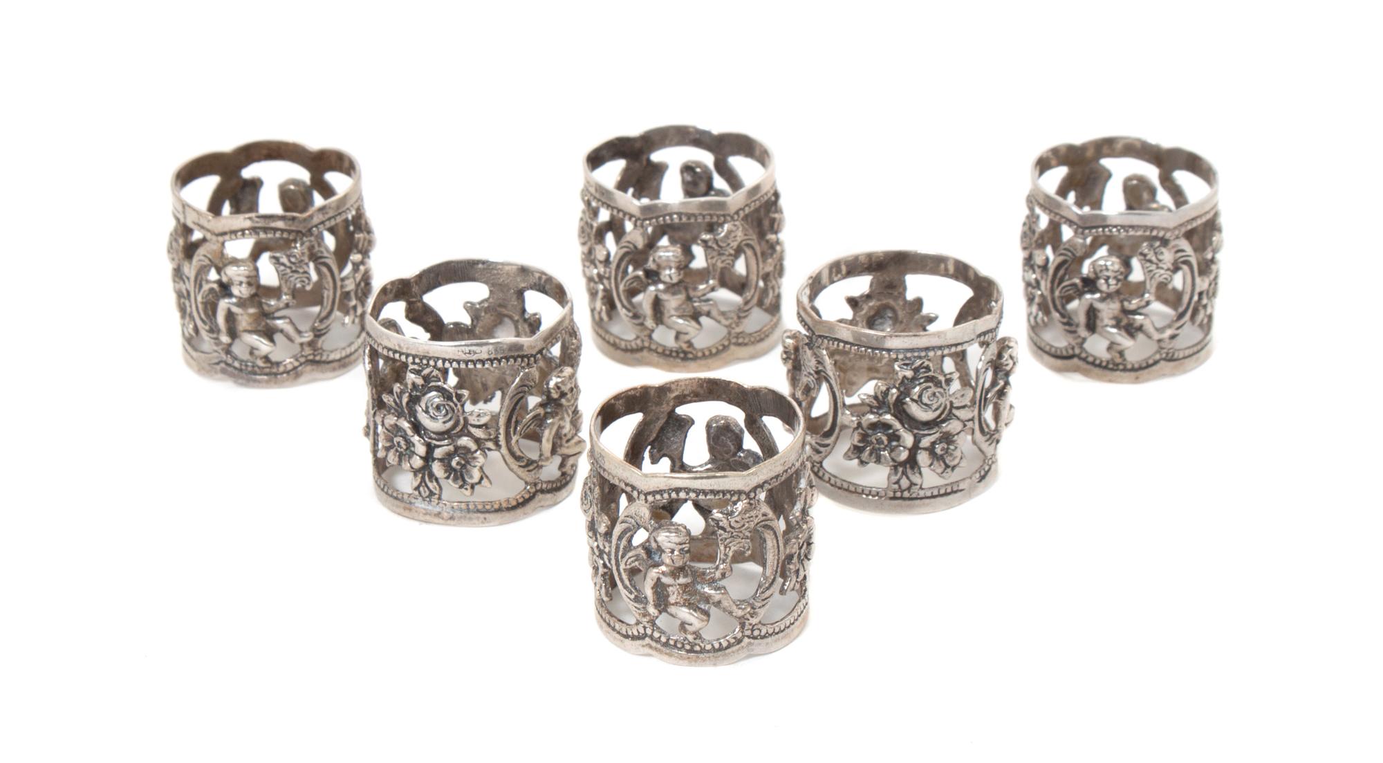 Six Continental Silver Napkin Rings Width 1 inch. — SECOND HALF 20TH CENTURY