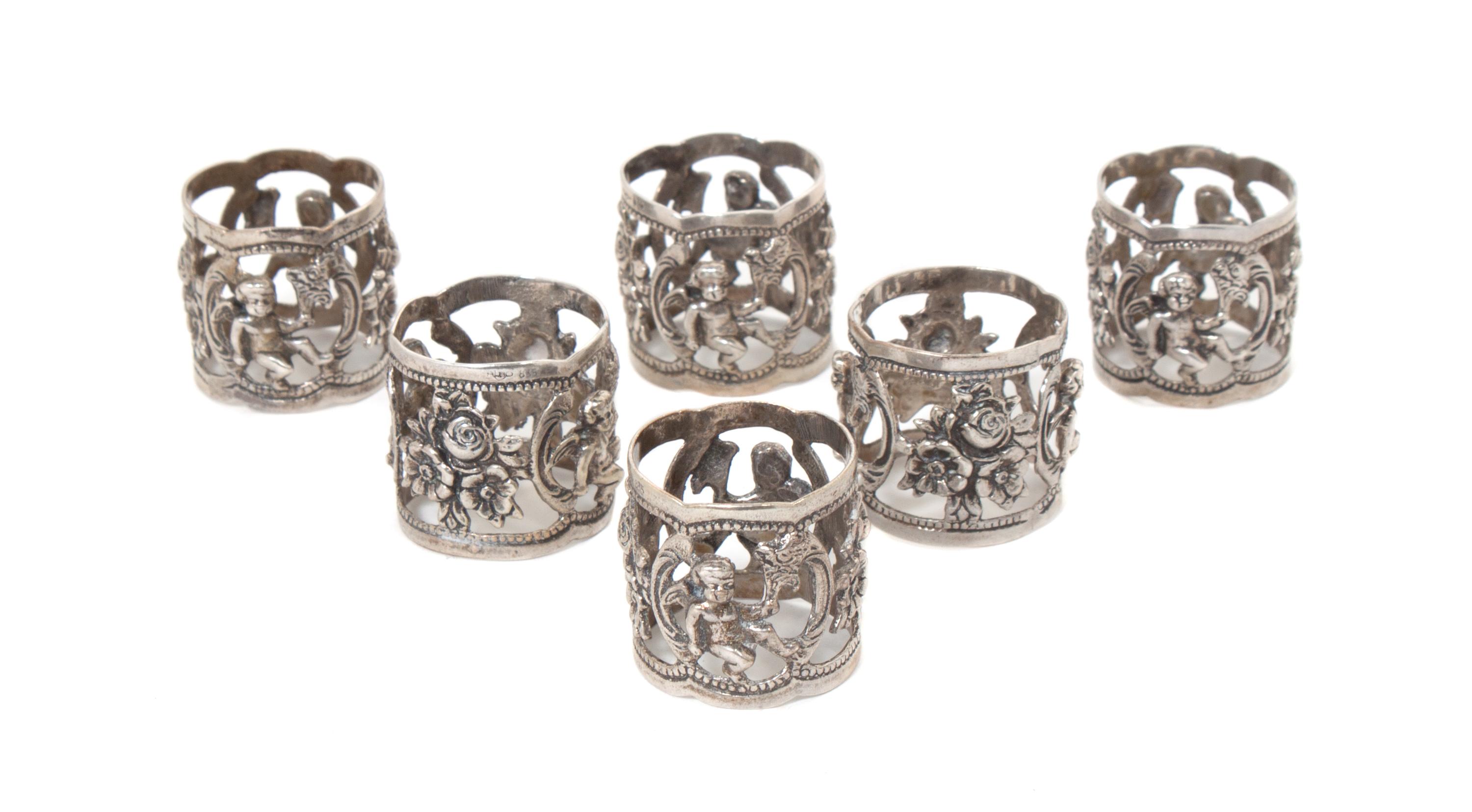 Six Continental Silver Napkin Rings Width 1 inch. — SECOND HALF 20TH CENTURY