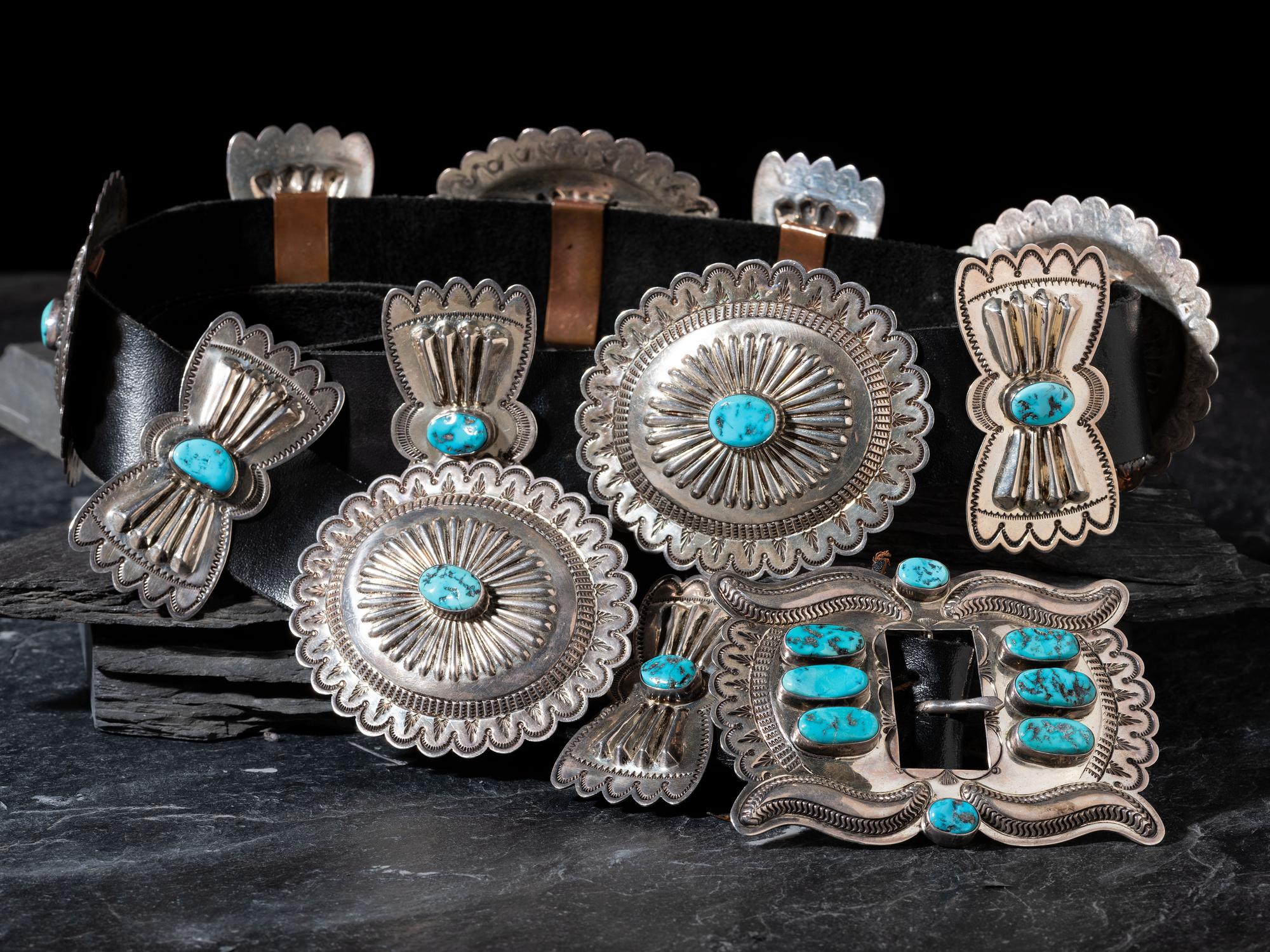 Navajo Sterling Silver and Turquoise Concha Belt