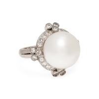 CULTURED PEARL AND DIAMOND RING