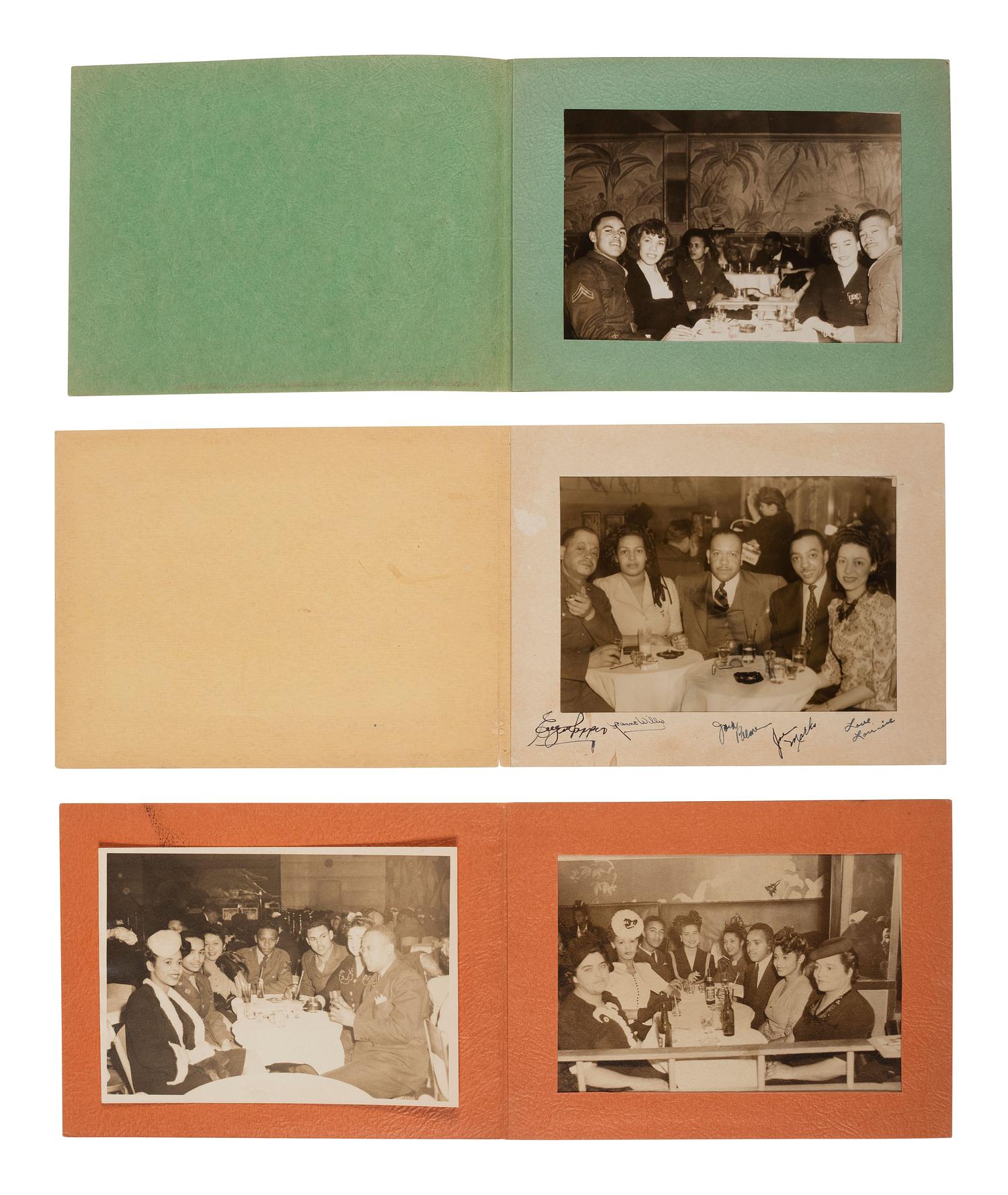[WORLD WAR II] 5 New York City nightclub souvenirs containing photos of African Americans. Ca 1940s.