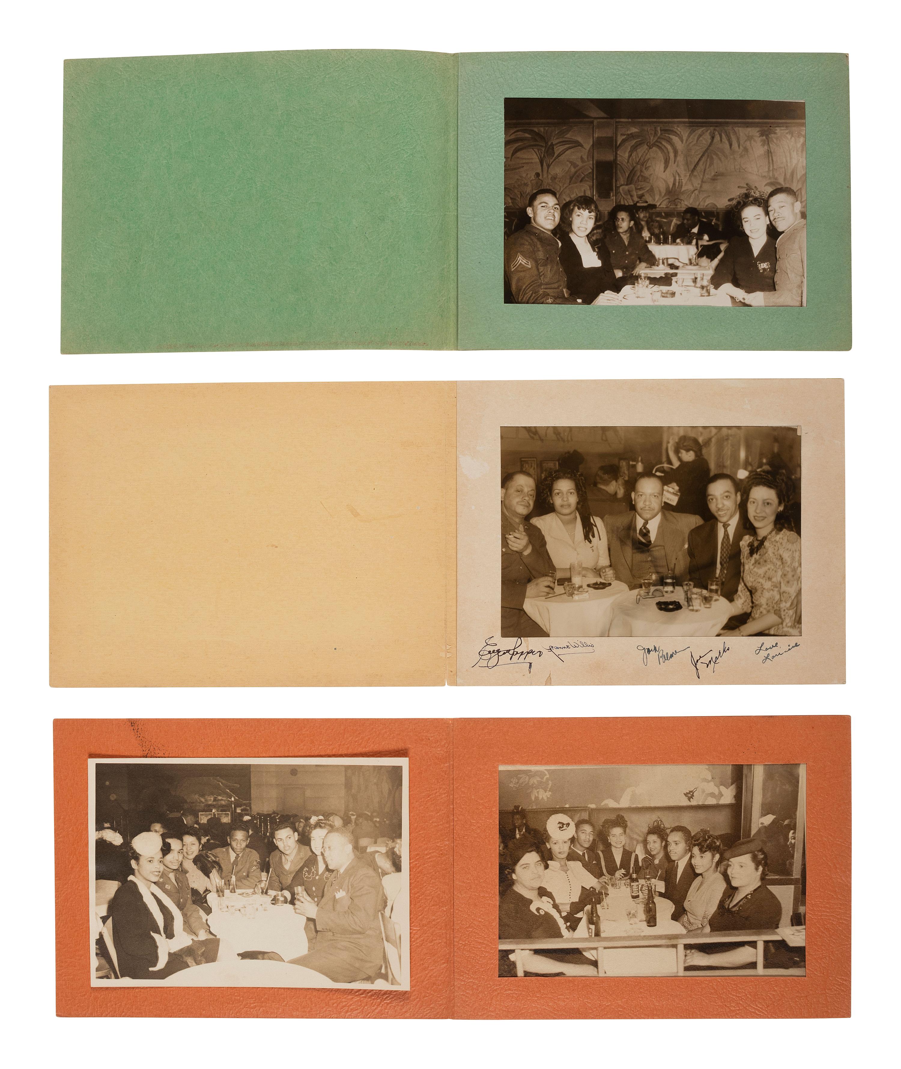 [WORLD WAR II] 5 New York City nightclub souvenirs containing photos of African Americans. Ca 1940s.