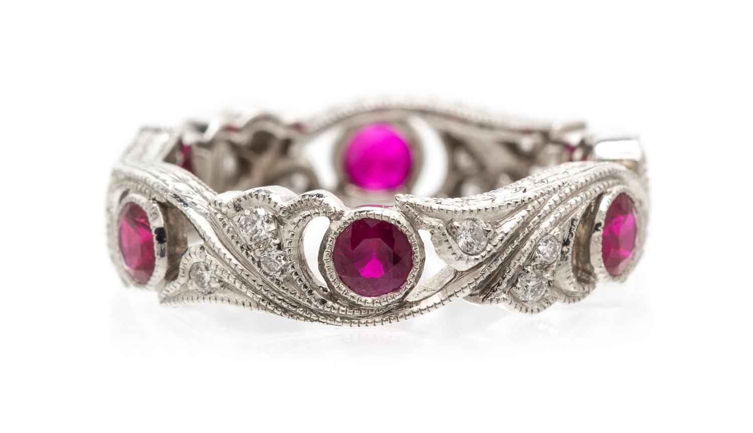 A Platinum, Ruby and Diamond Eternity Band, 3.60 dwts.