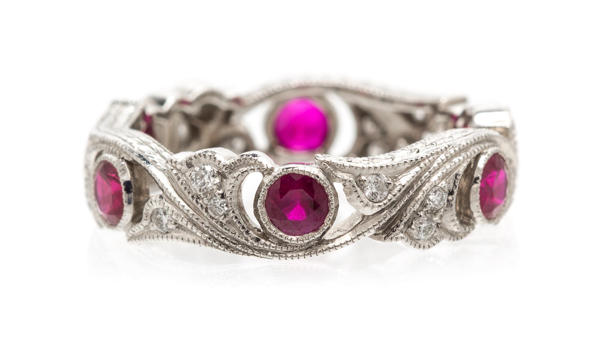 A Platinum, Ruby and Diamond Eternity Band, 3.60 dwts.