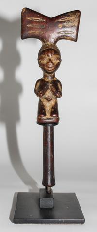 A Yoruba Wood Shango Finial. Height 12 1/4 inches.