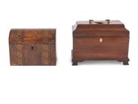 Four English Mahogany Inlaid Tea Caddies