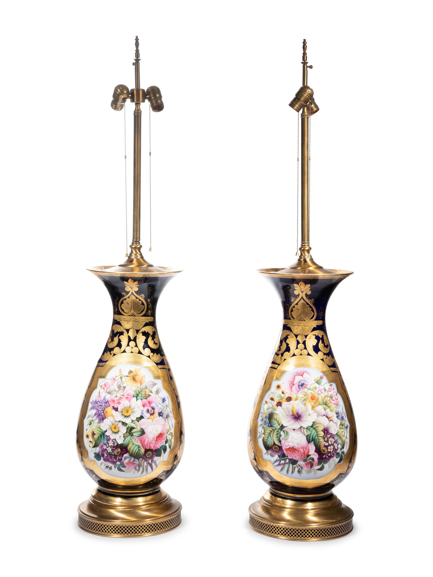 A Pair of Sèvres Style Porcelain Vases Mounted as Lamps