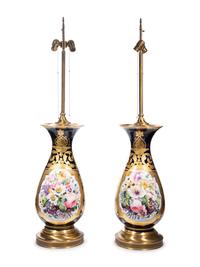 A Pair of Sèvres Style Porcelain Vases Mounted as Lamps