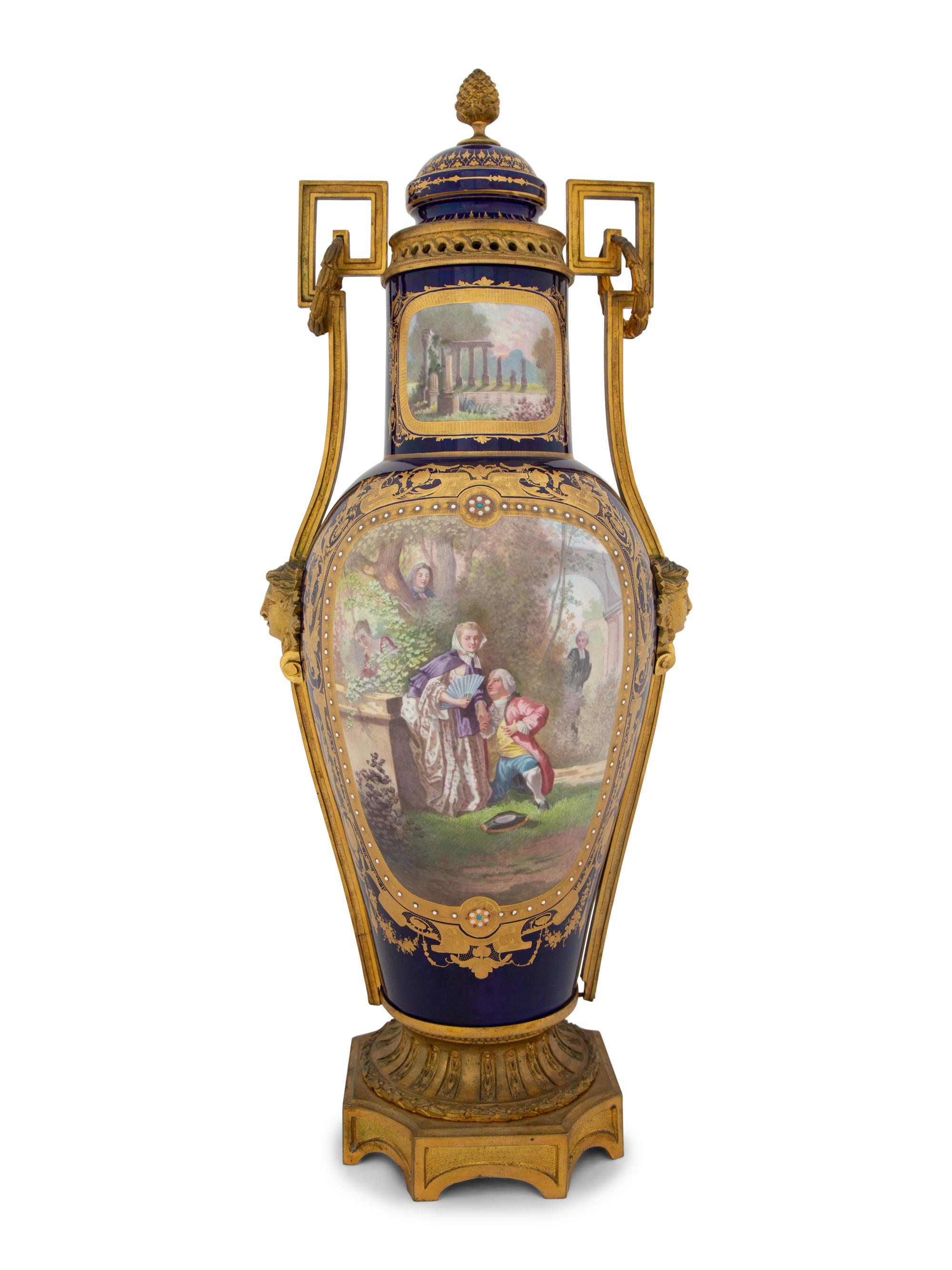 A Gilt Bronze Mounted Sèvres Style Porcelain Vase and Cover