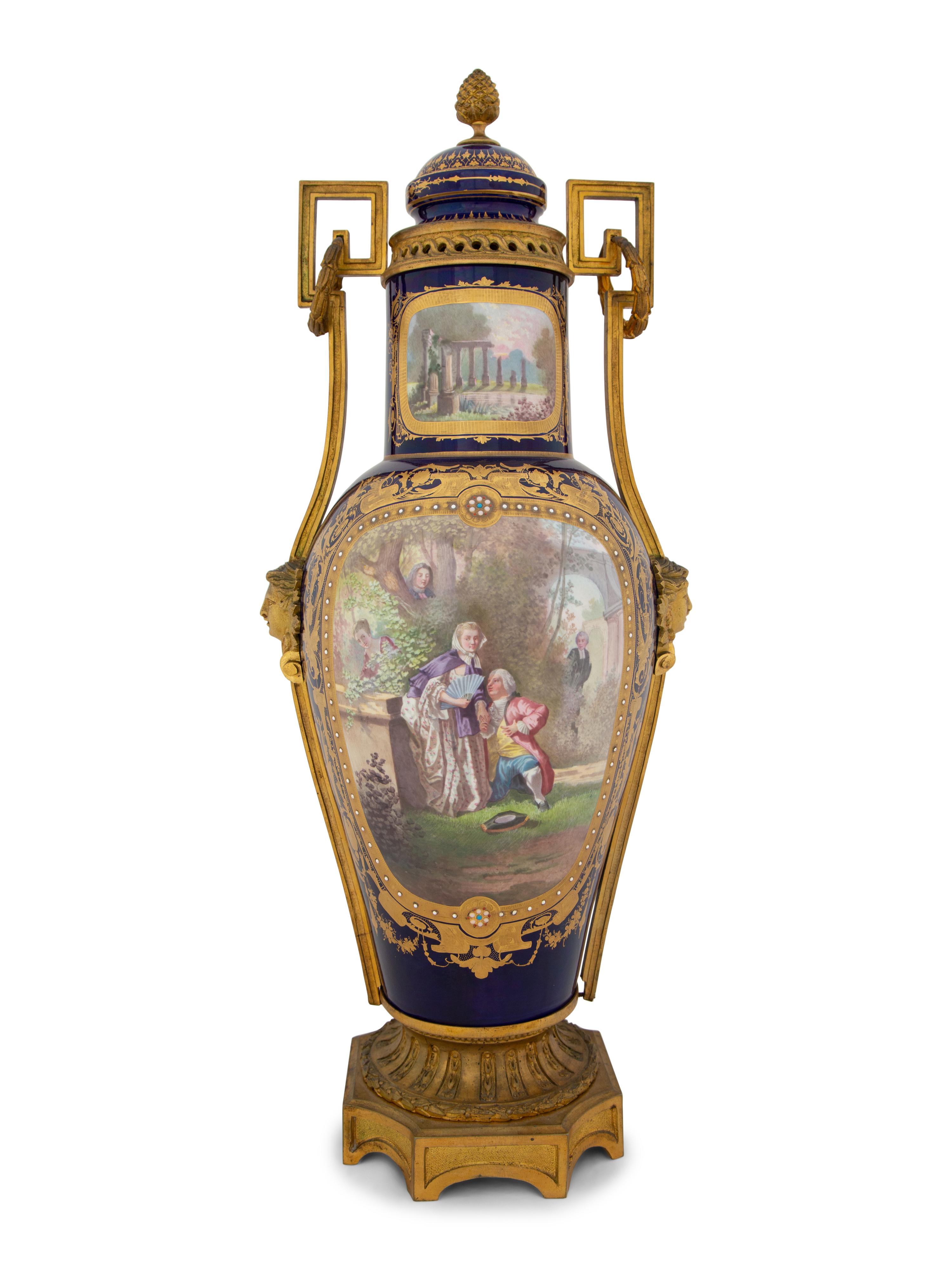 A Gilt Bronze Mounted Sèvres Style Porcelain Vase and Cover