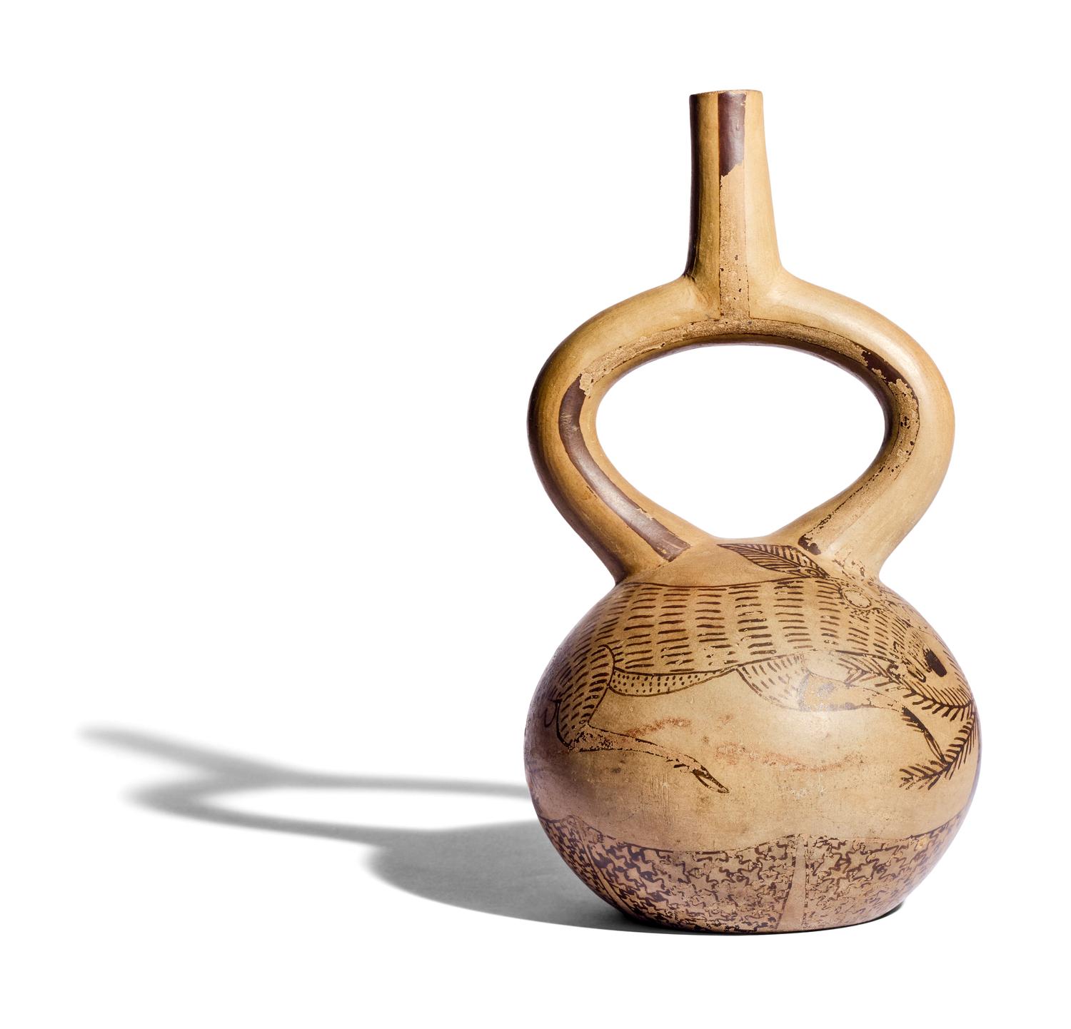 A Moche Fine Line Stirrup Vessel