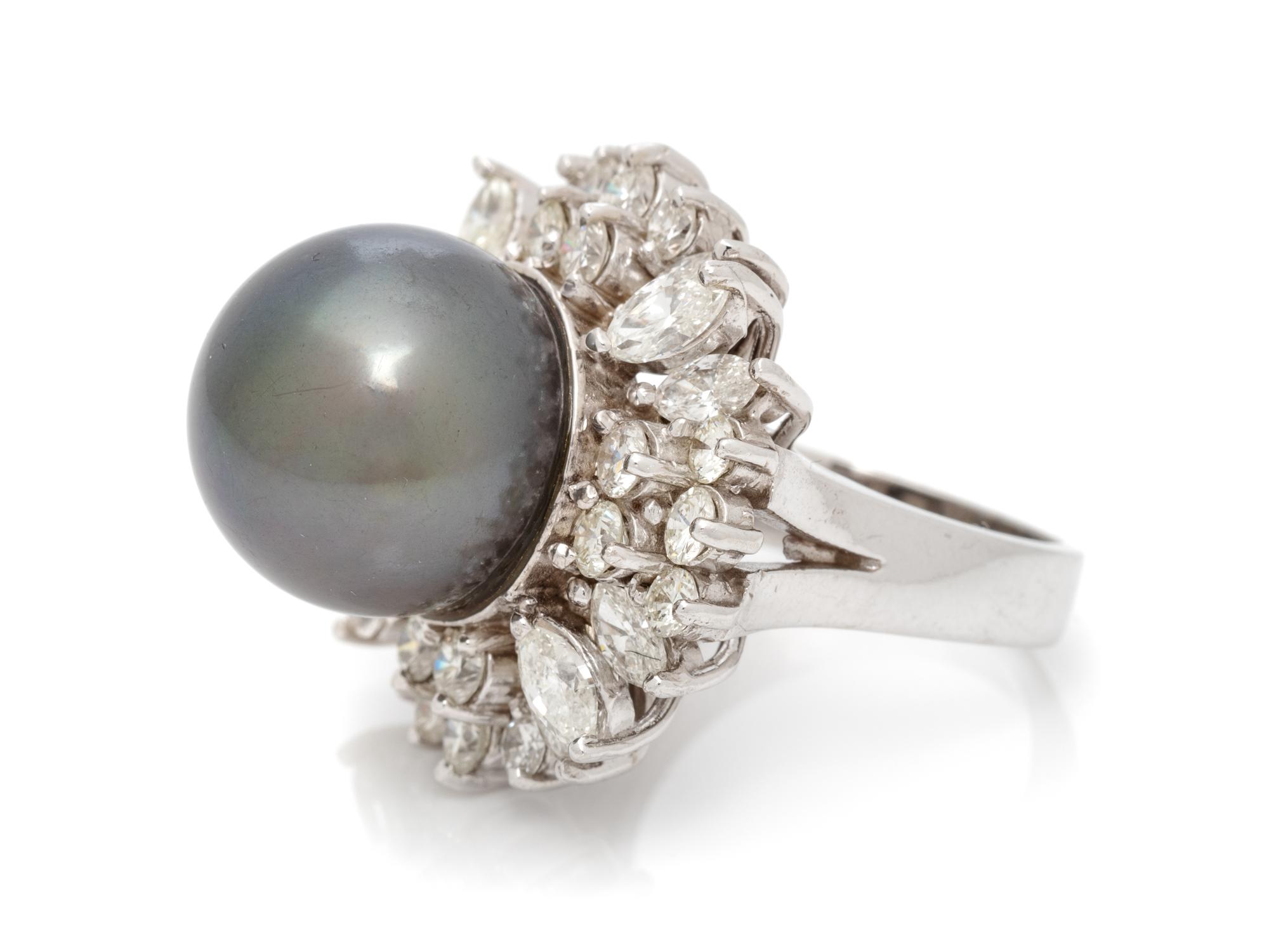 CULTURED TAHITIAN PEARL AND DIAMOND RING