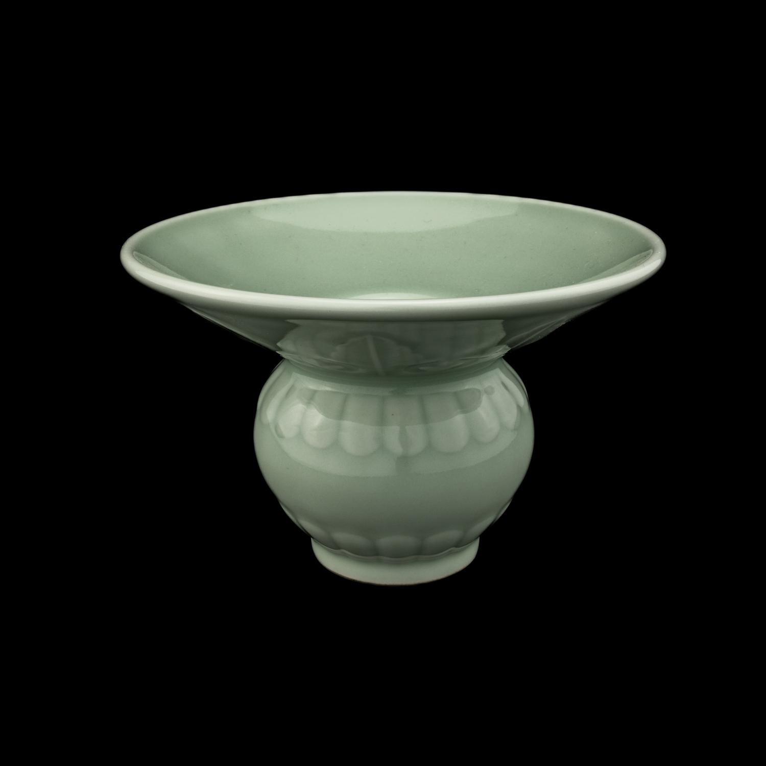A Chinese Incised Celadon Glazed Porcelain Spittoon