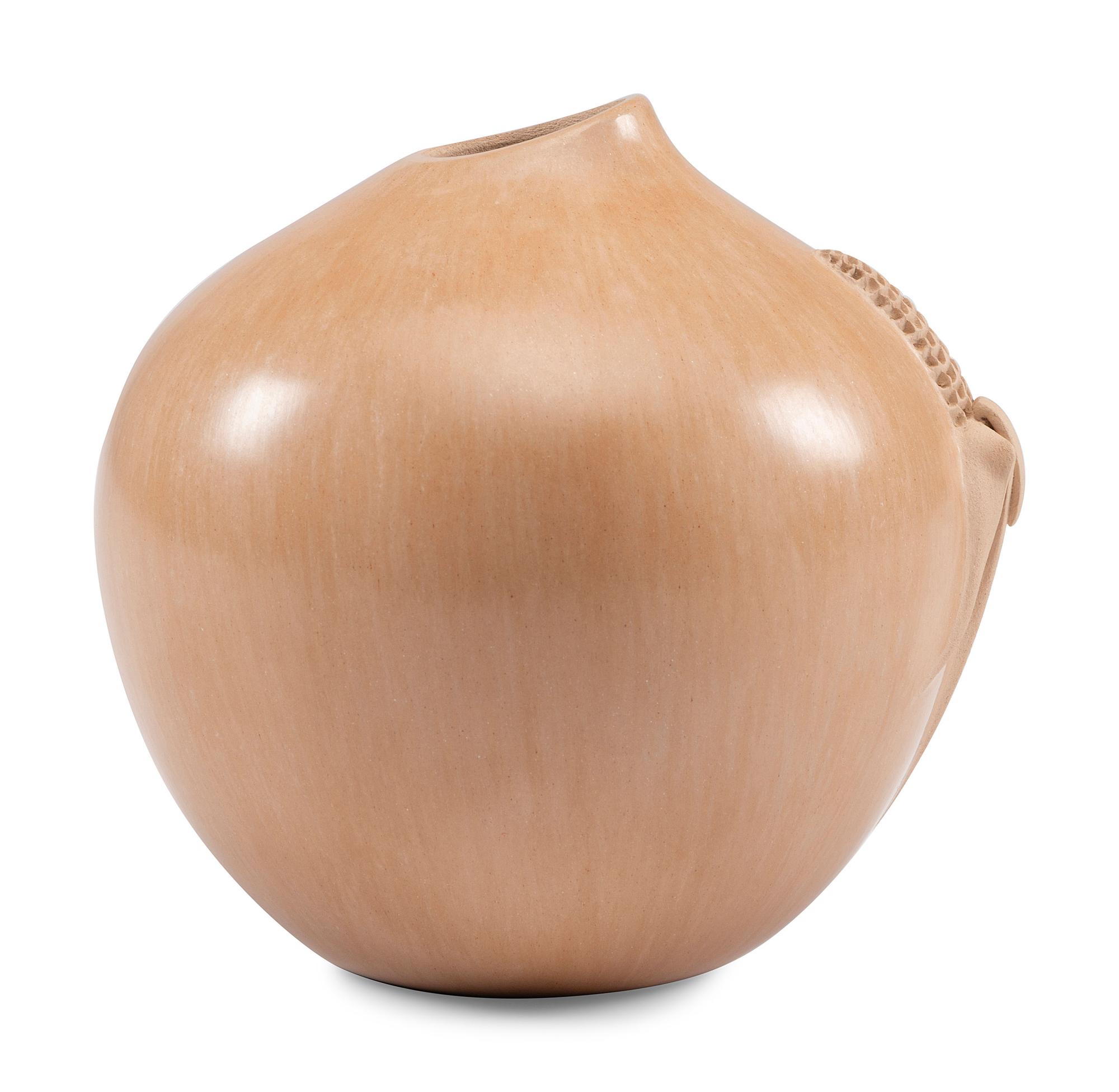 Buff Pottery Jar, with Corn Relief
