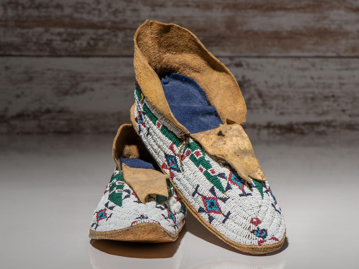 Cheyenne Beaded Buffalo Hide Moccasins