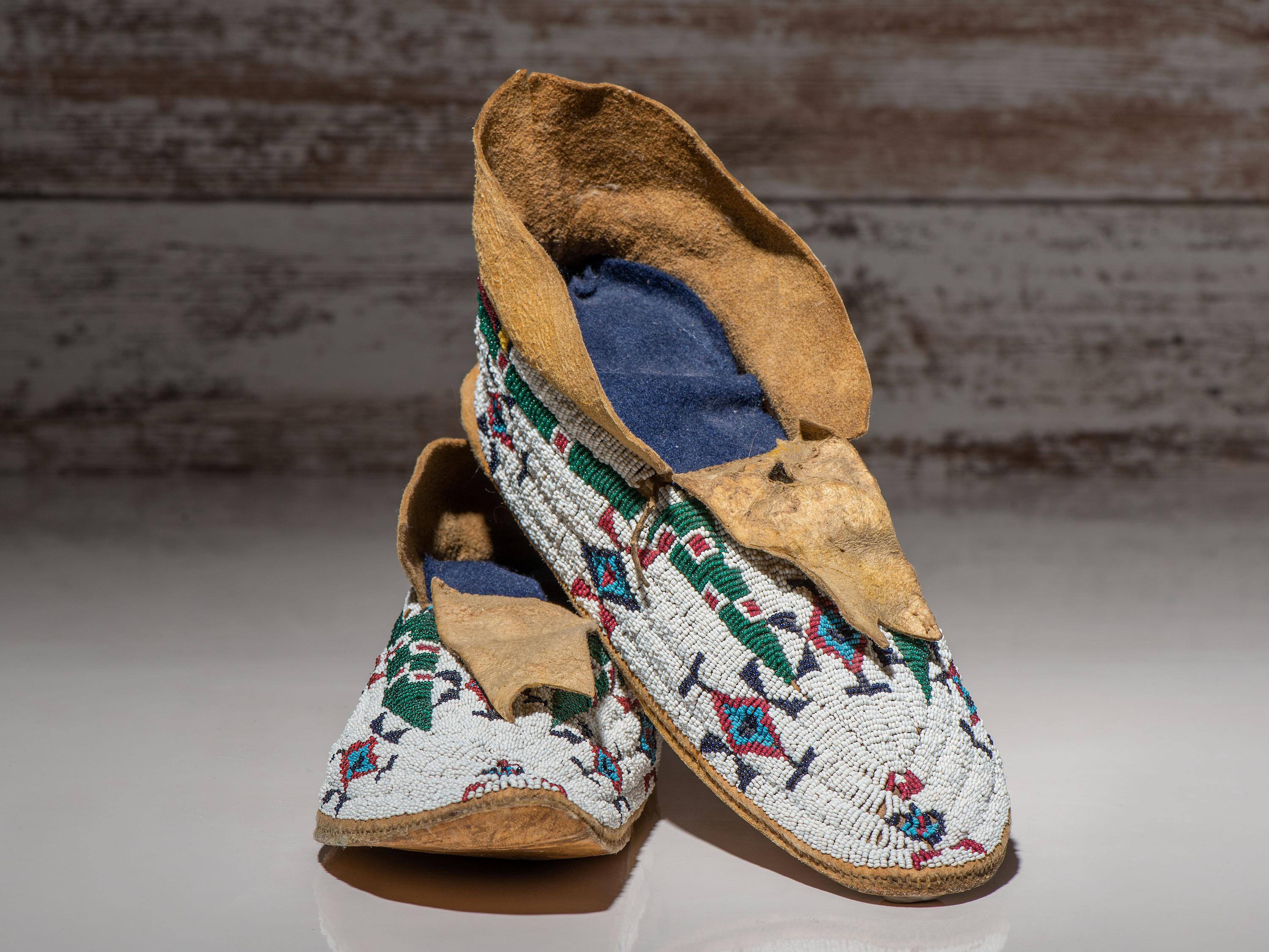 Cheyenne Beaded Buffalo Hide Moccasins