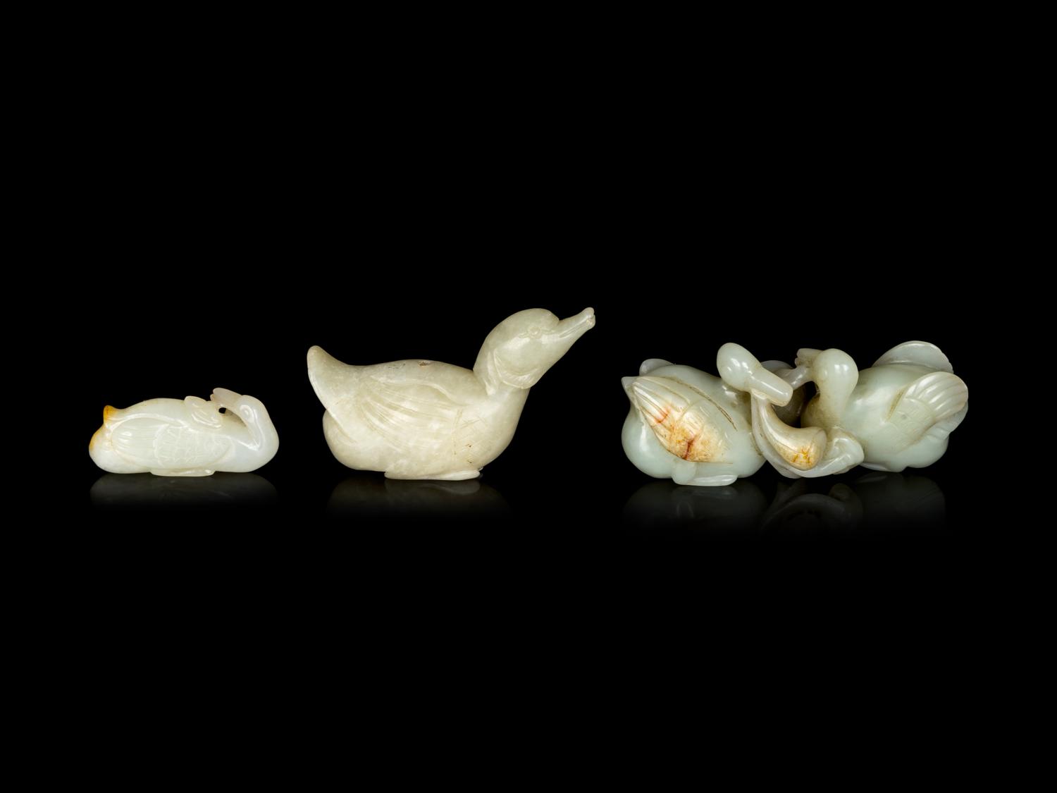 Three Chinese Jade Carvings of Ducks