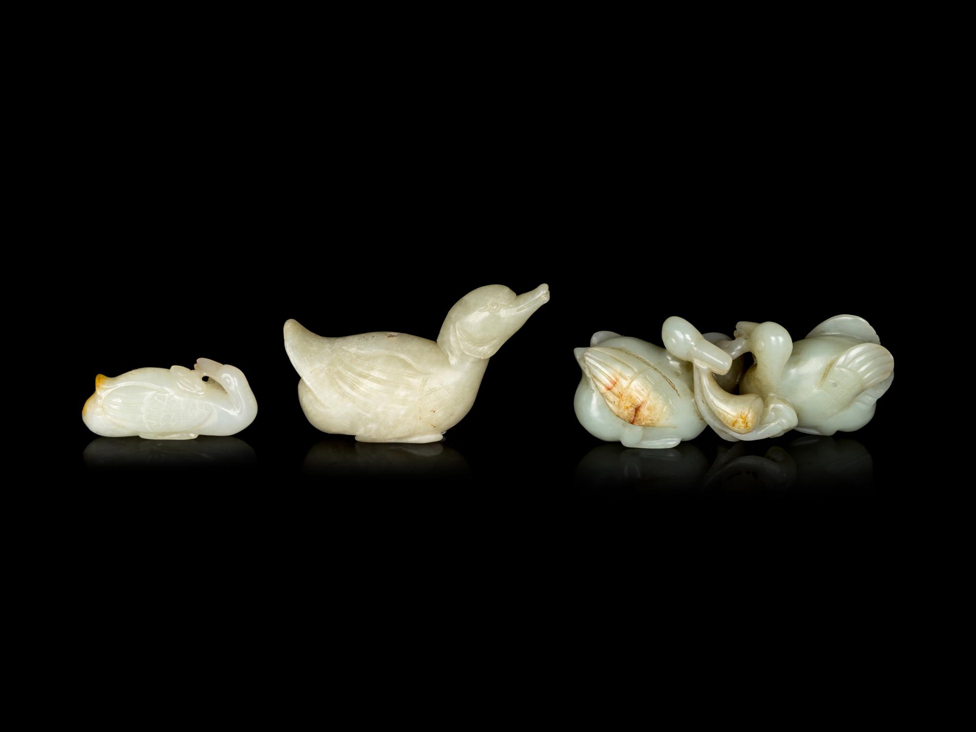 Three Chinese Jade Carvings of Ducks