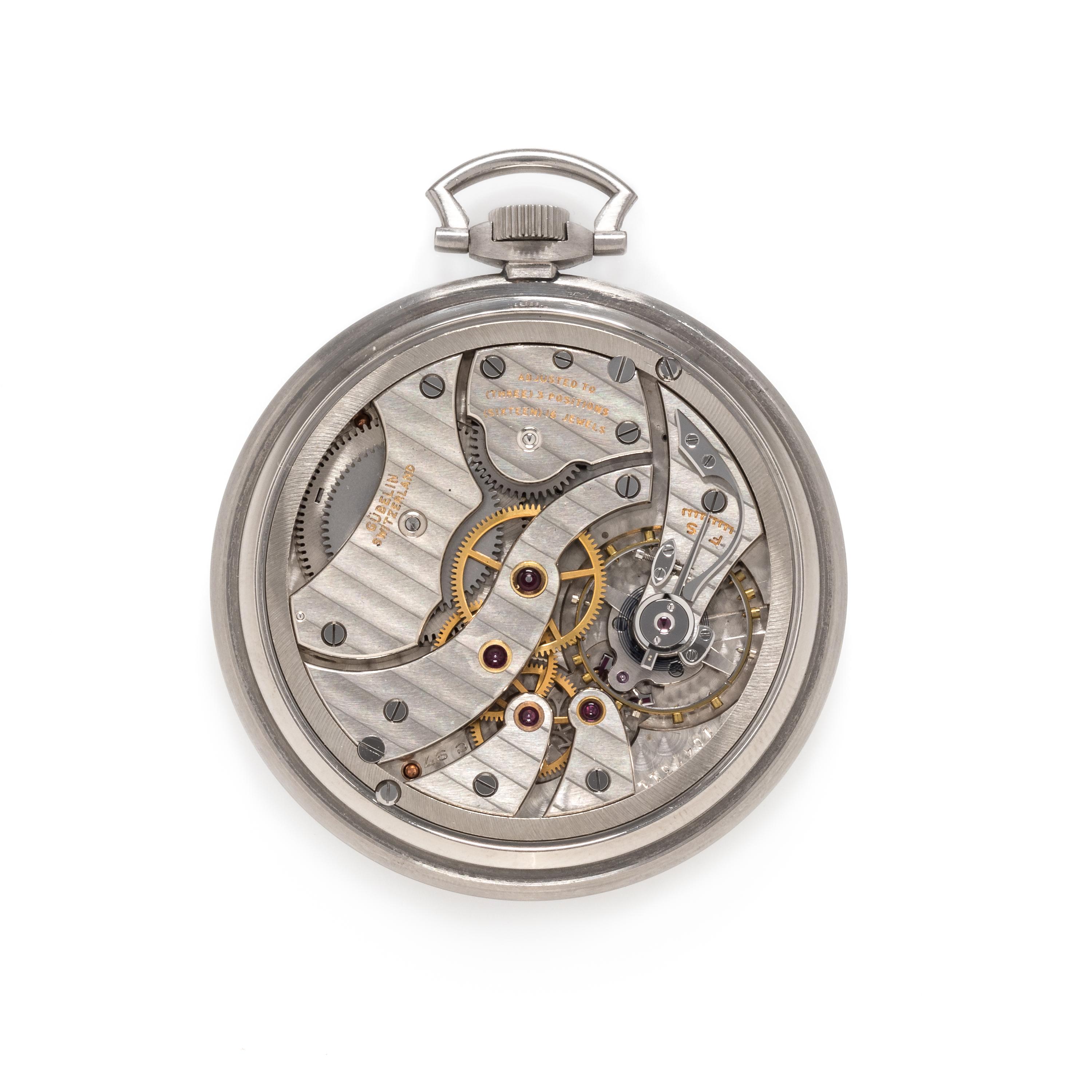 Gubelin, Stainless Steel Open Face Pocket Watch, Circa 1940's