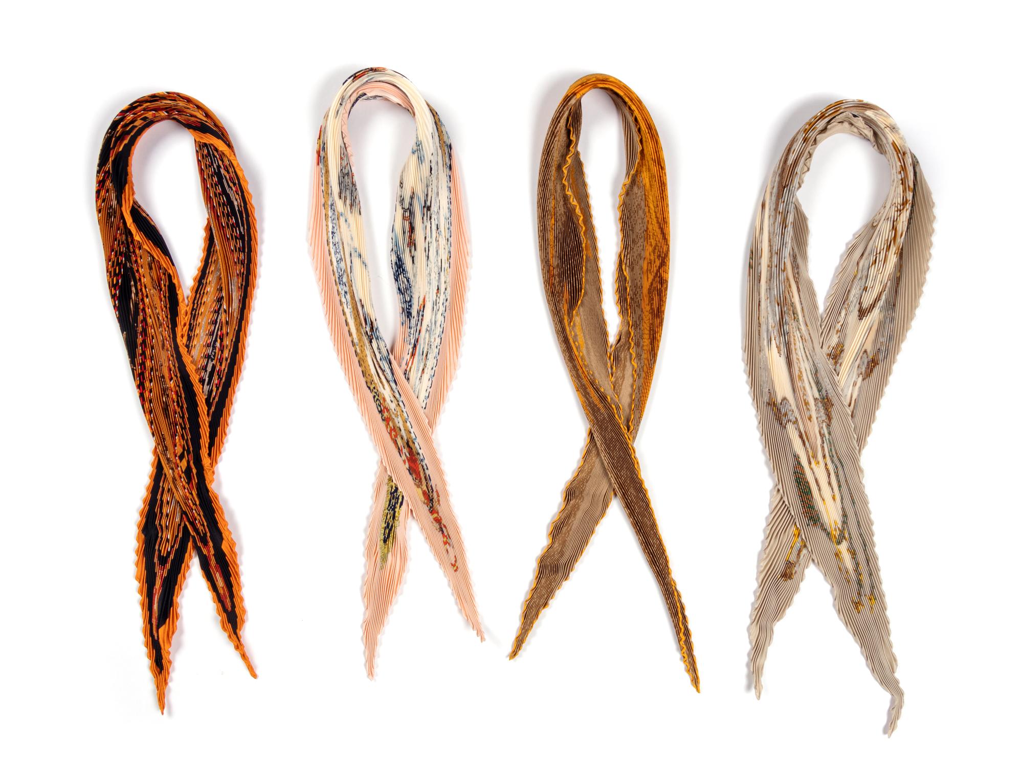 Four Hermès 90cm Pleated Silk Scarves