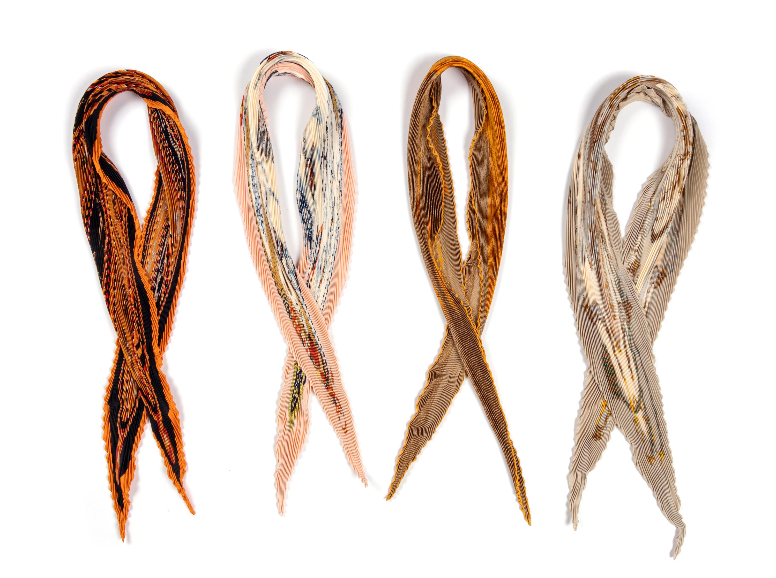 Four Hermès 90cm Pleated Silk Scarves