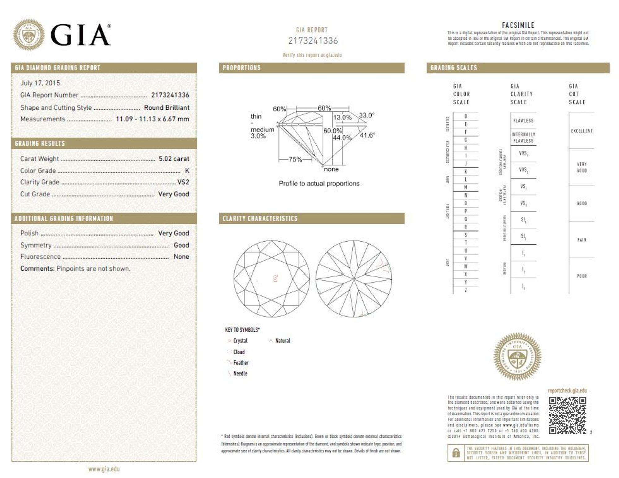 A 1.74 Carat Round Brilliant Cut Diamond, 1.90 dwts.
