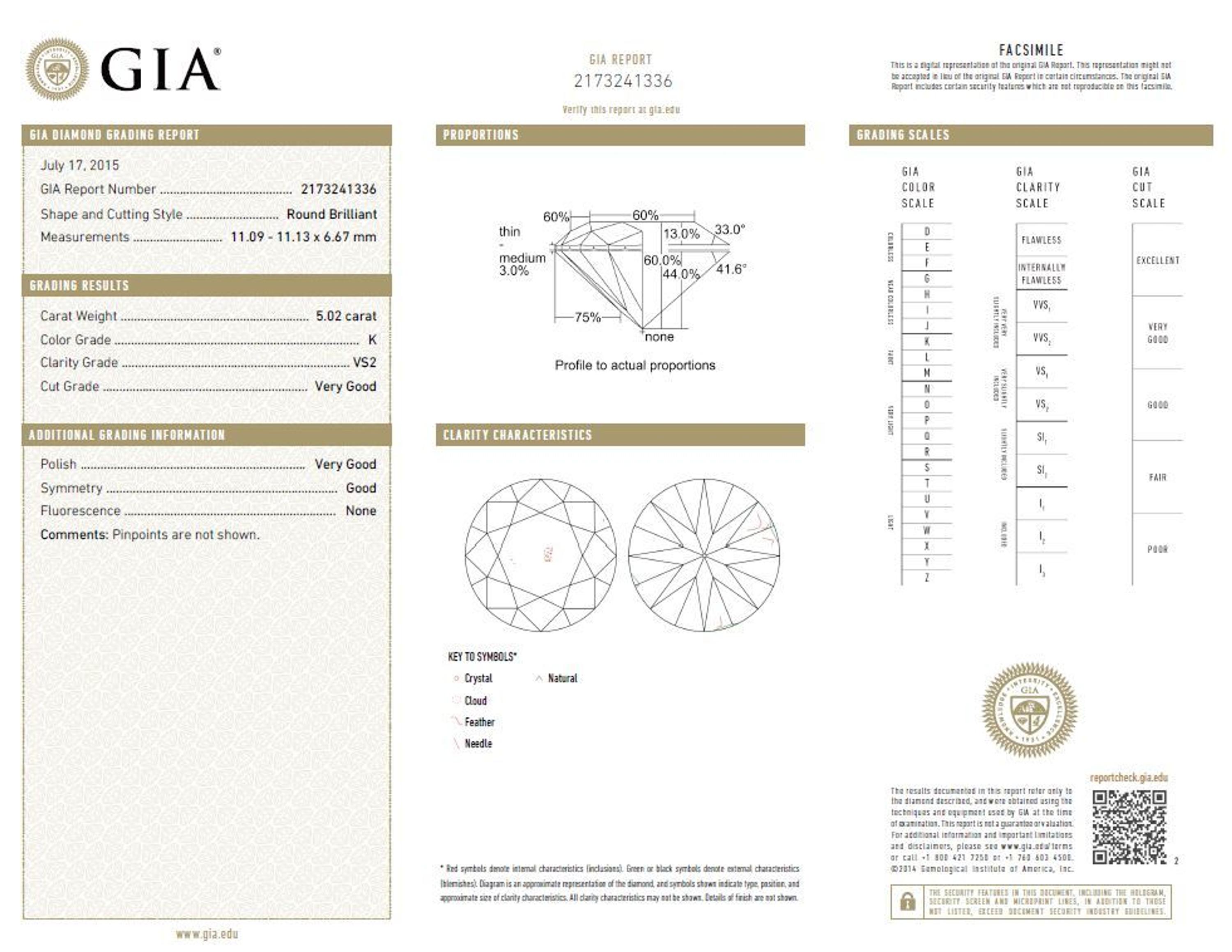 A 1.74 Carat Round Brilliant Cut Diamond, 1.90 dwts.