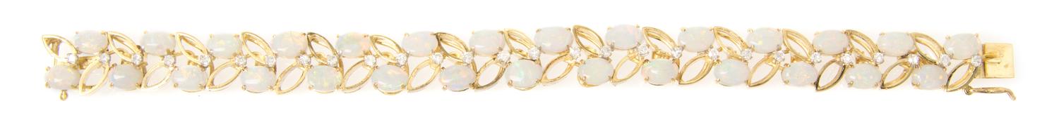 An 18 Karat Yellow Gold, Opal and Diamond Bracelet, 23.50 dwts.