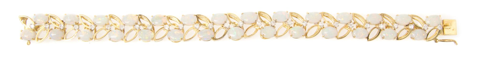 An 18 Karat Yellow Gold, Opal and Diamond Bracelet, 23.50 dwts.