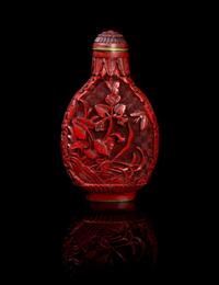 A Cinnabar Lacquer Snuff Bottle Height 3 inches.