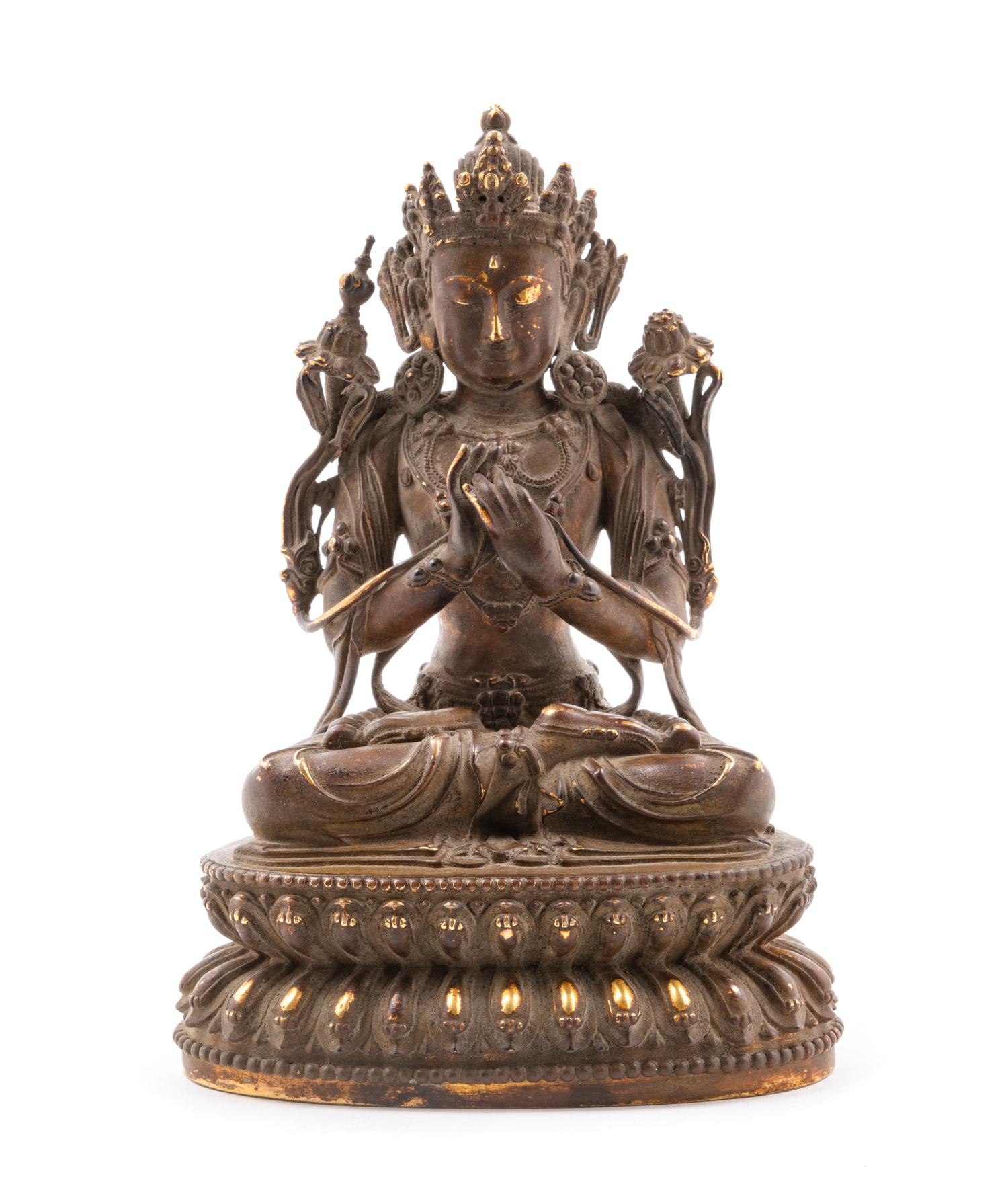 A Parcel Gilt Bronze Figure of Bodhisattva