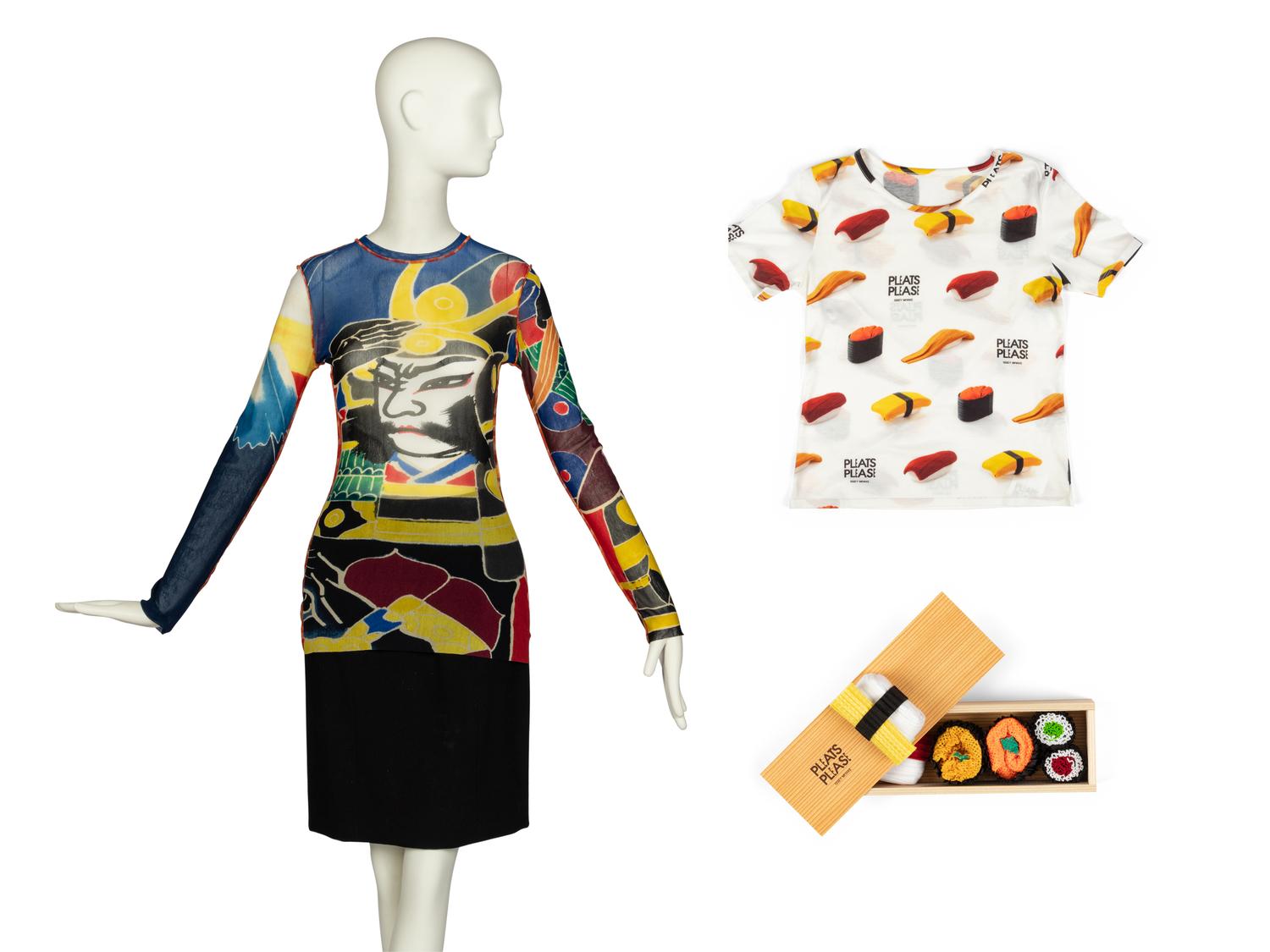 Jean Paul Gaultier, Maille Top With Samurai Imagery and Issey Miyake Pleats Please "Sushi" T-Shirt & "Sushi" Travel Kit, F/W 2009
