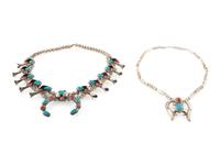 Navajo Silver, Turquoise, and Coral Squash Blossom Necklaces