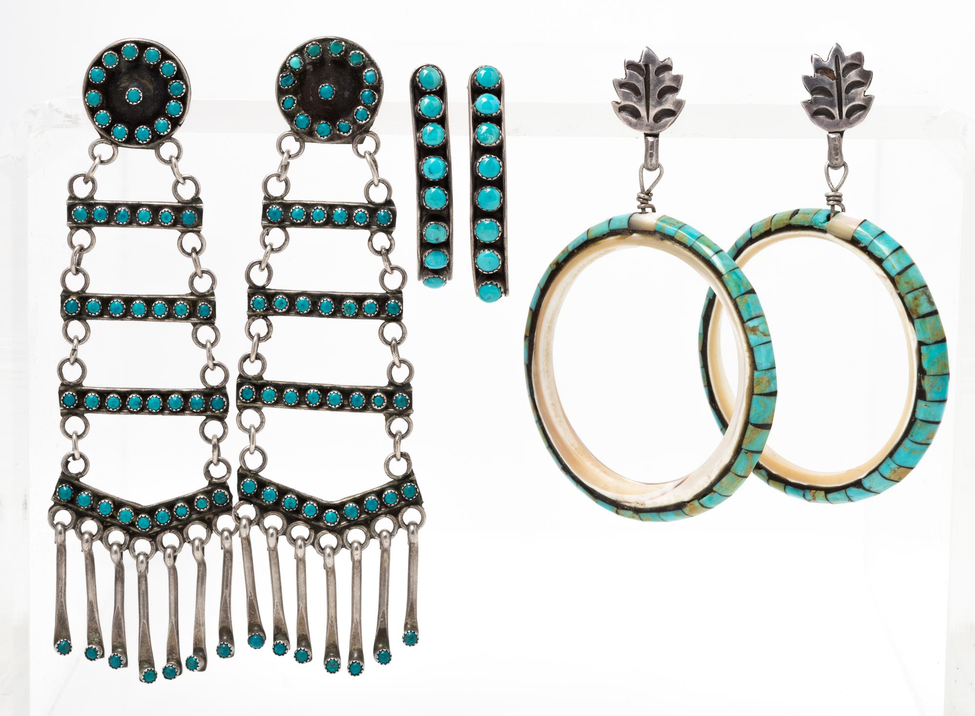 A Collection of Silver and Turquoise Earrings, 24.00 dwts.