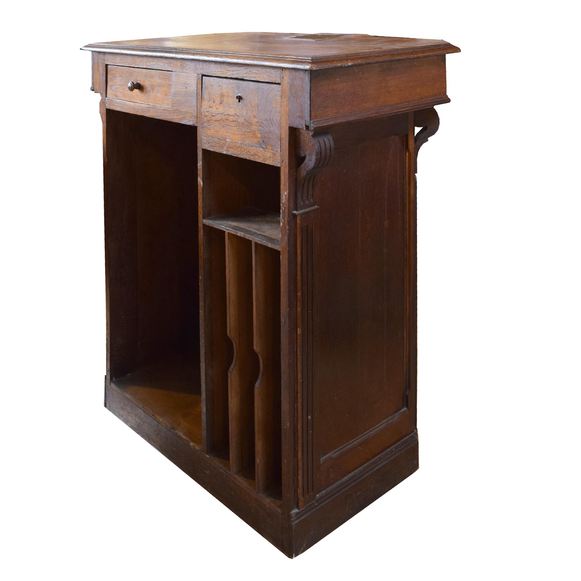 An Oak and Brass Maitre D' Stand 35" W x 23" D x 41.5" H — France