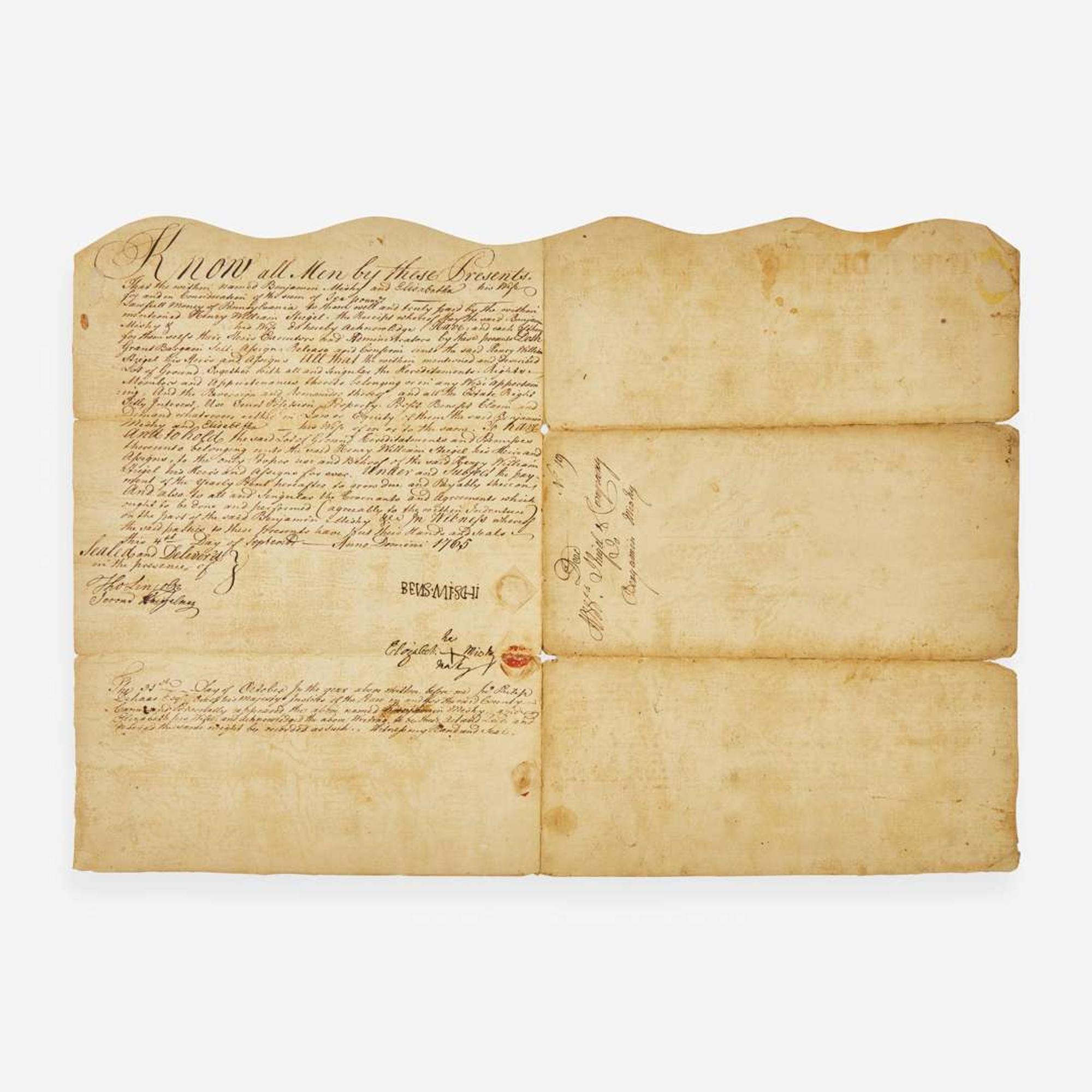 [Americana] Graeme, Elizabeth and Francis Hopkinson. Partially-Printed Document, signed