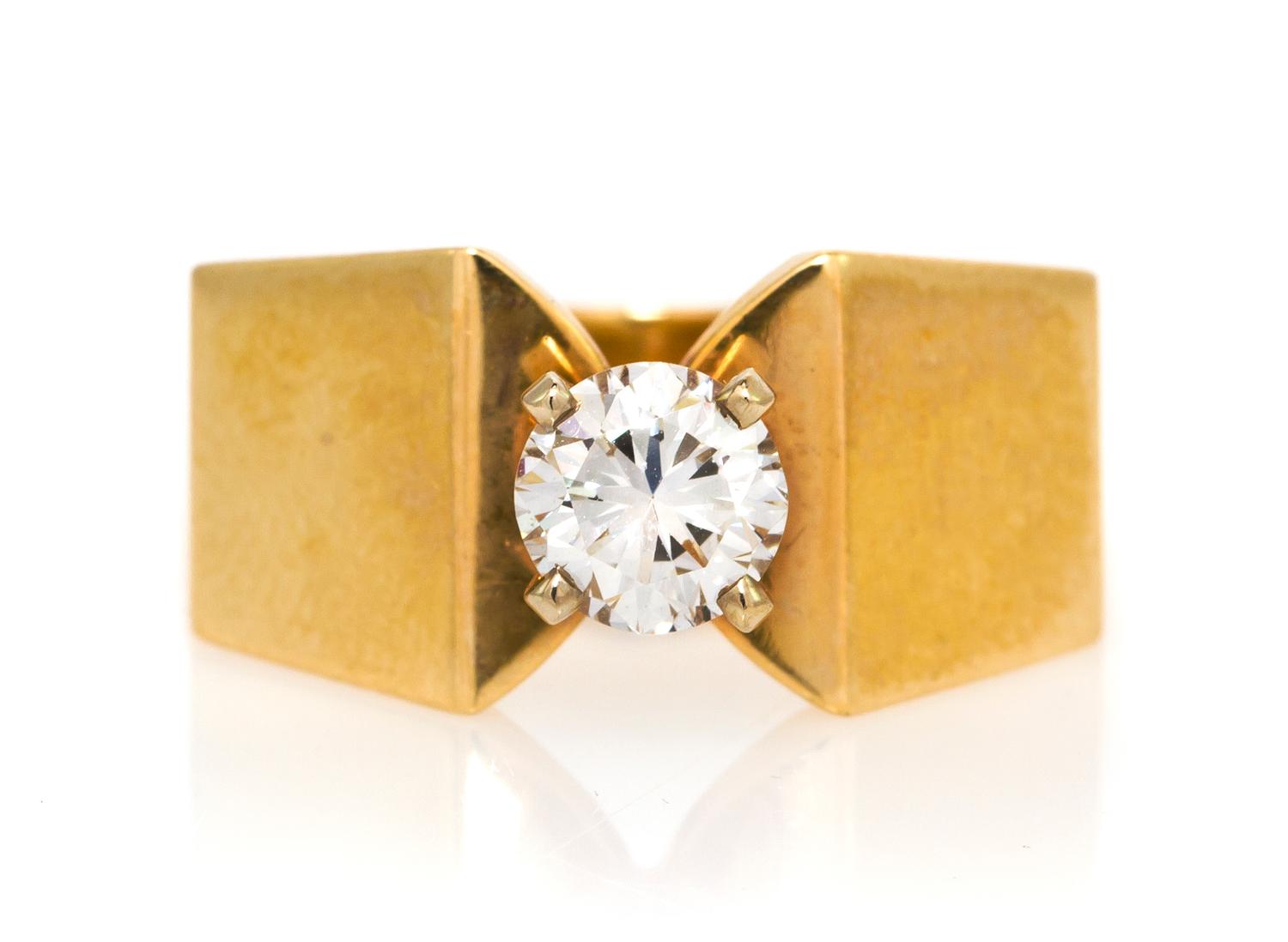 A 14 Karat Yellow Gold and Diamond Solitaire Ring, 4.80 dwts.
