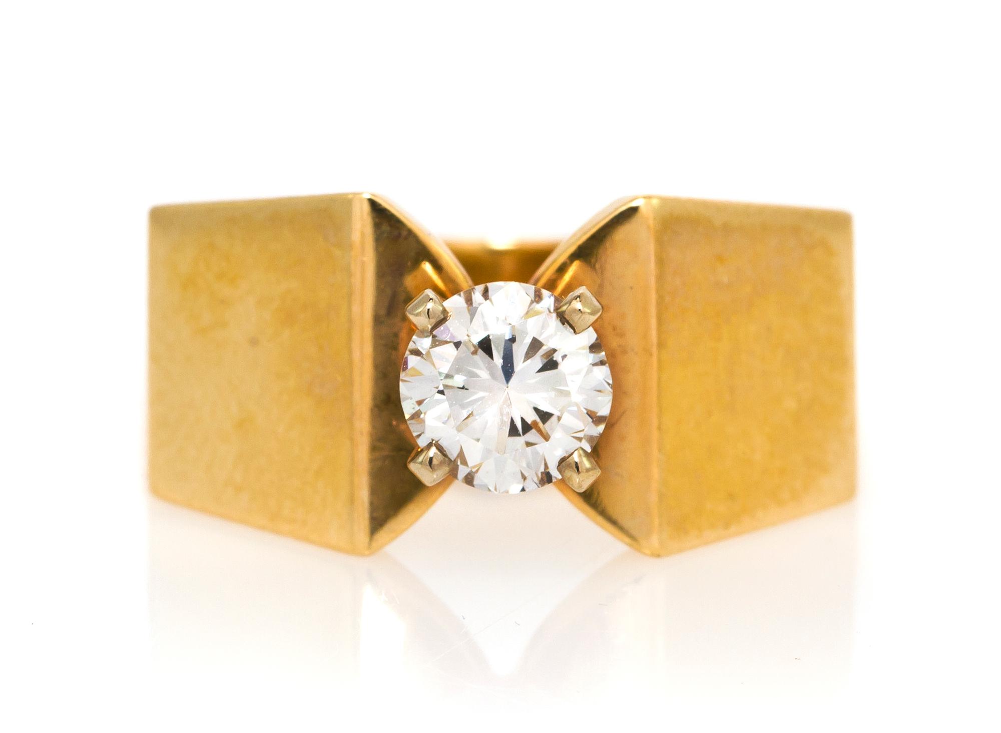 A 14 Karat Yellow Gold and Diamond Solitaire Ring, 4.80 dwts.
