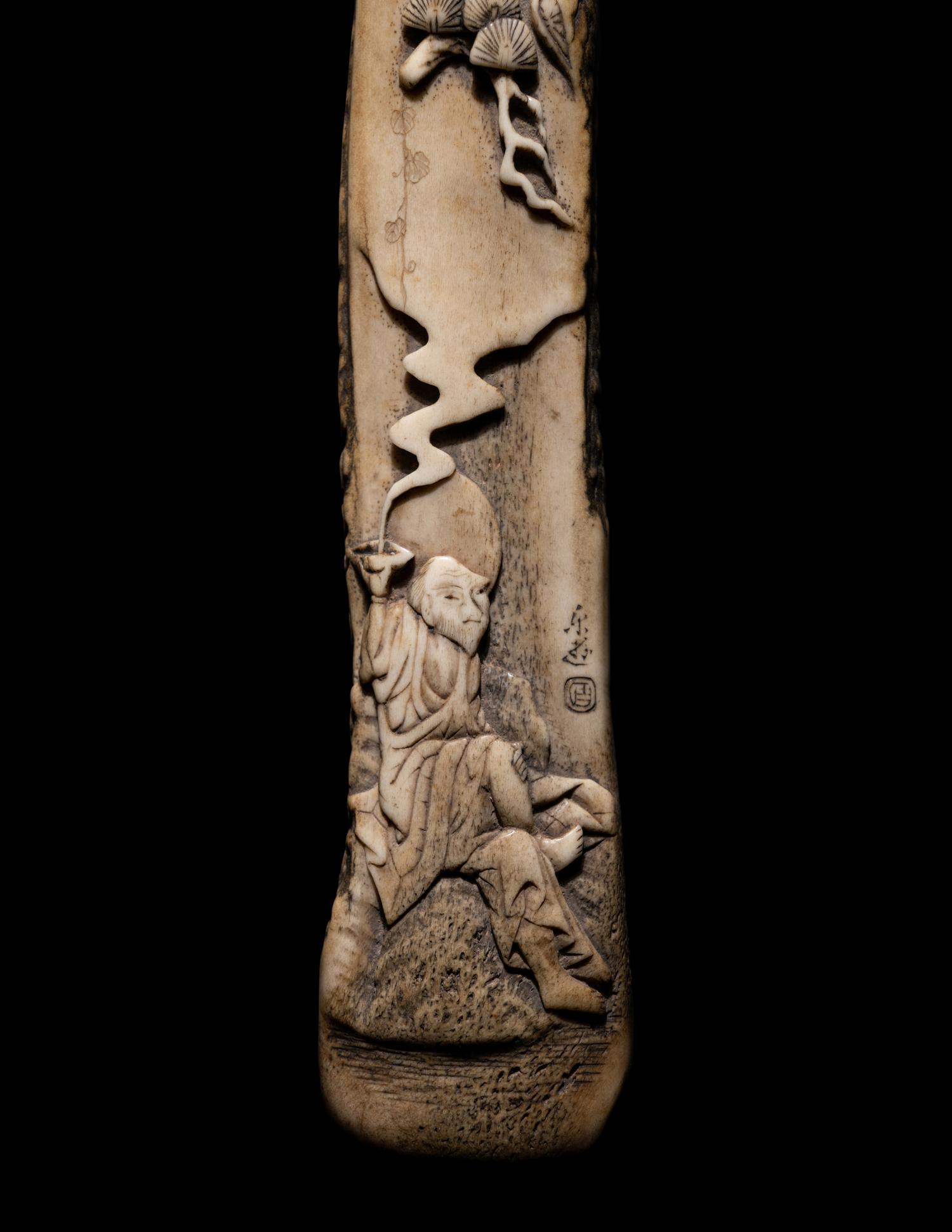 Two Japanese Carved Bone Brush Holders