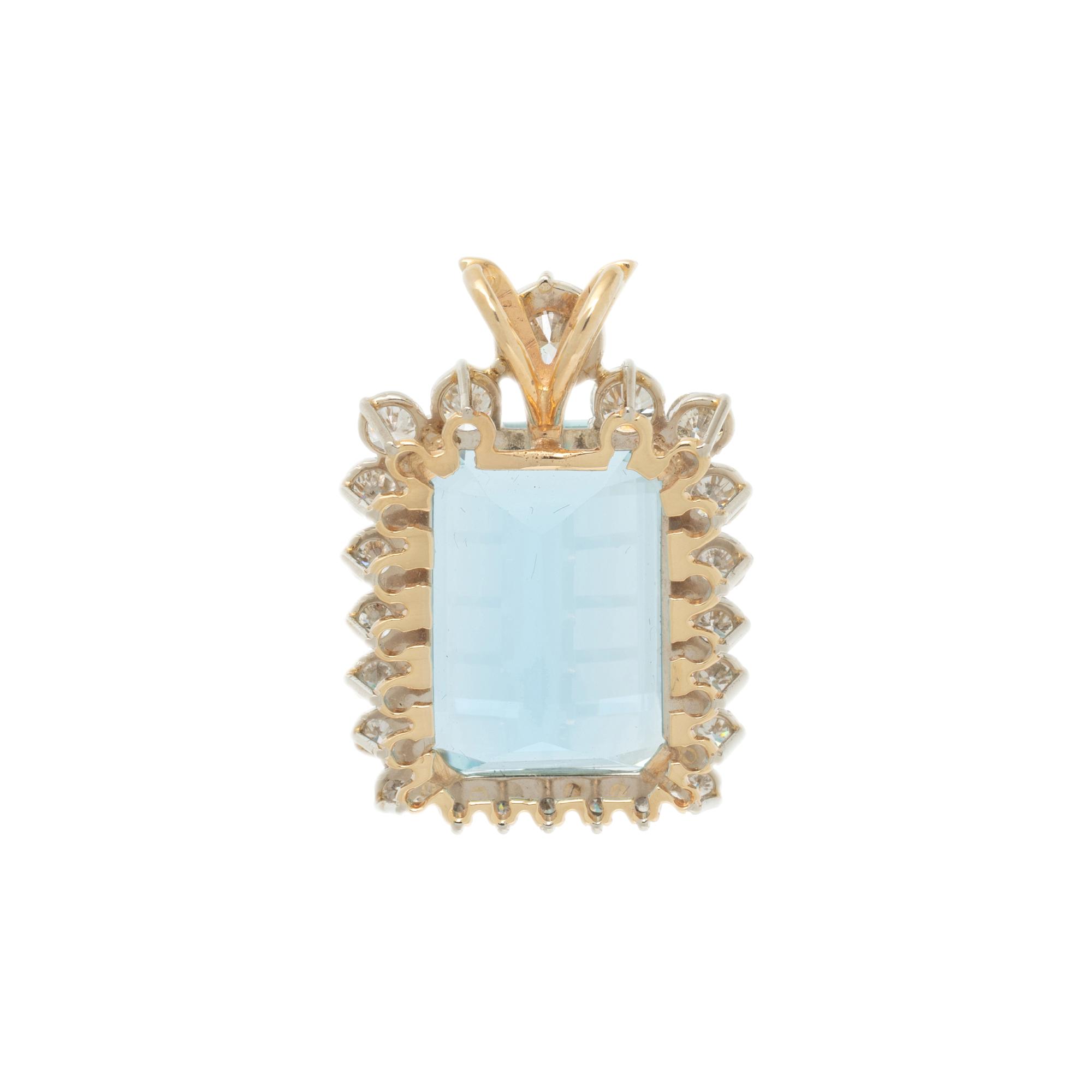 Aquamarine, Diamond, and Yellow Gold Pendant