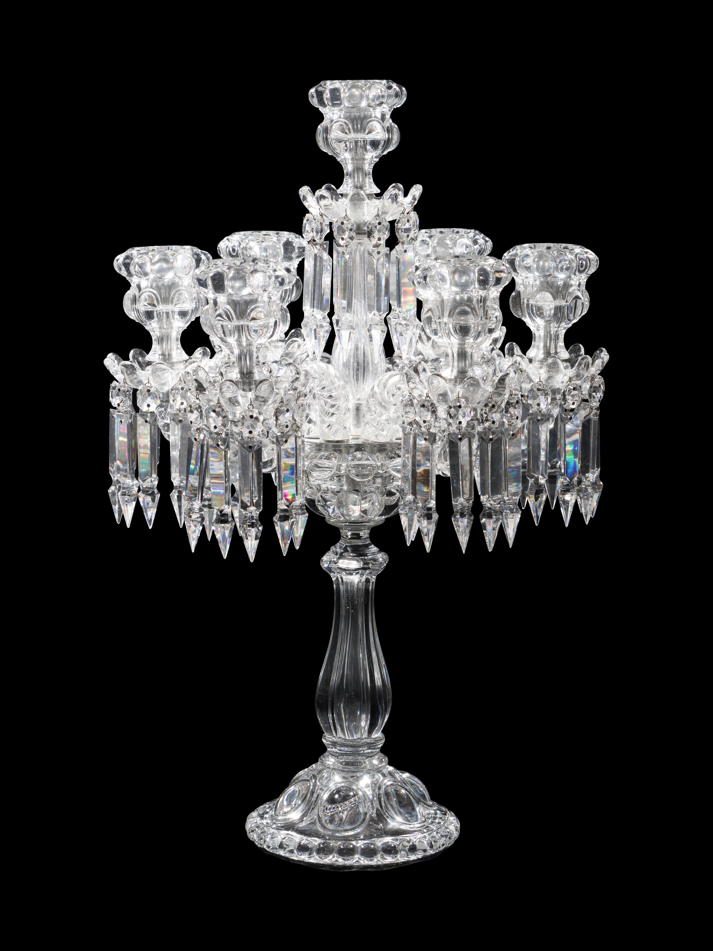 A Baccarat Molded Glass Seven-Light Candelabrum