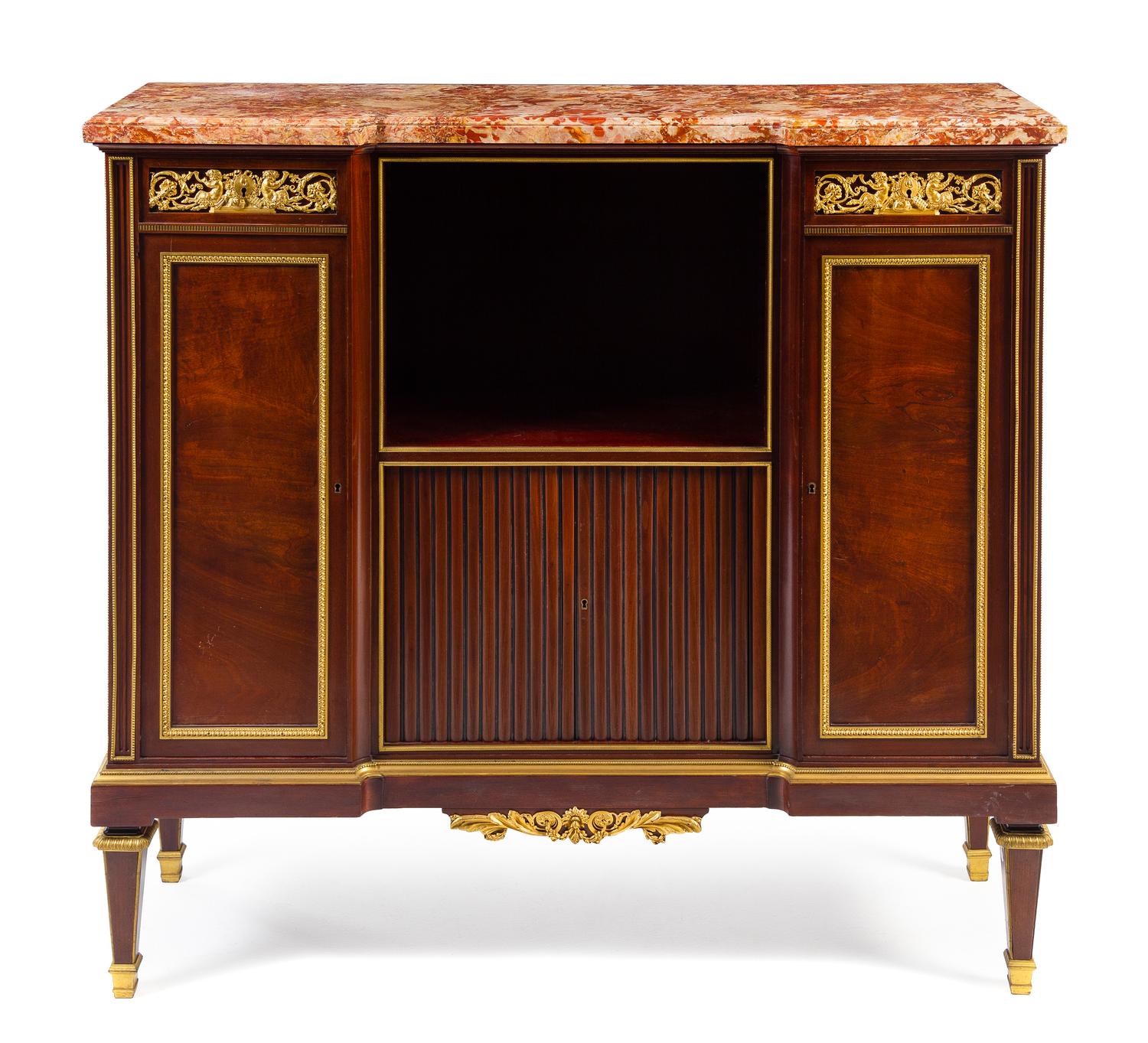 A Louis XVI Style Gilt Bronze Mounted Mahogany Cabinet Height 42 3/4 x width 47 x depth 15 inches. — PAUL SORMANI, EARLY 20TH CENTURY