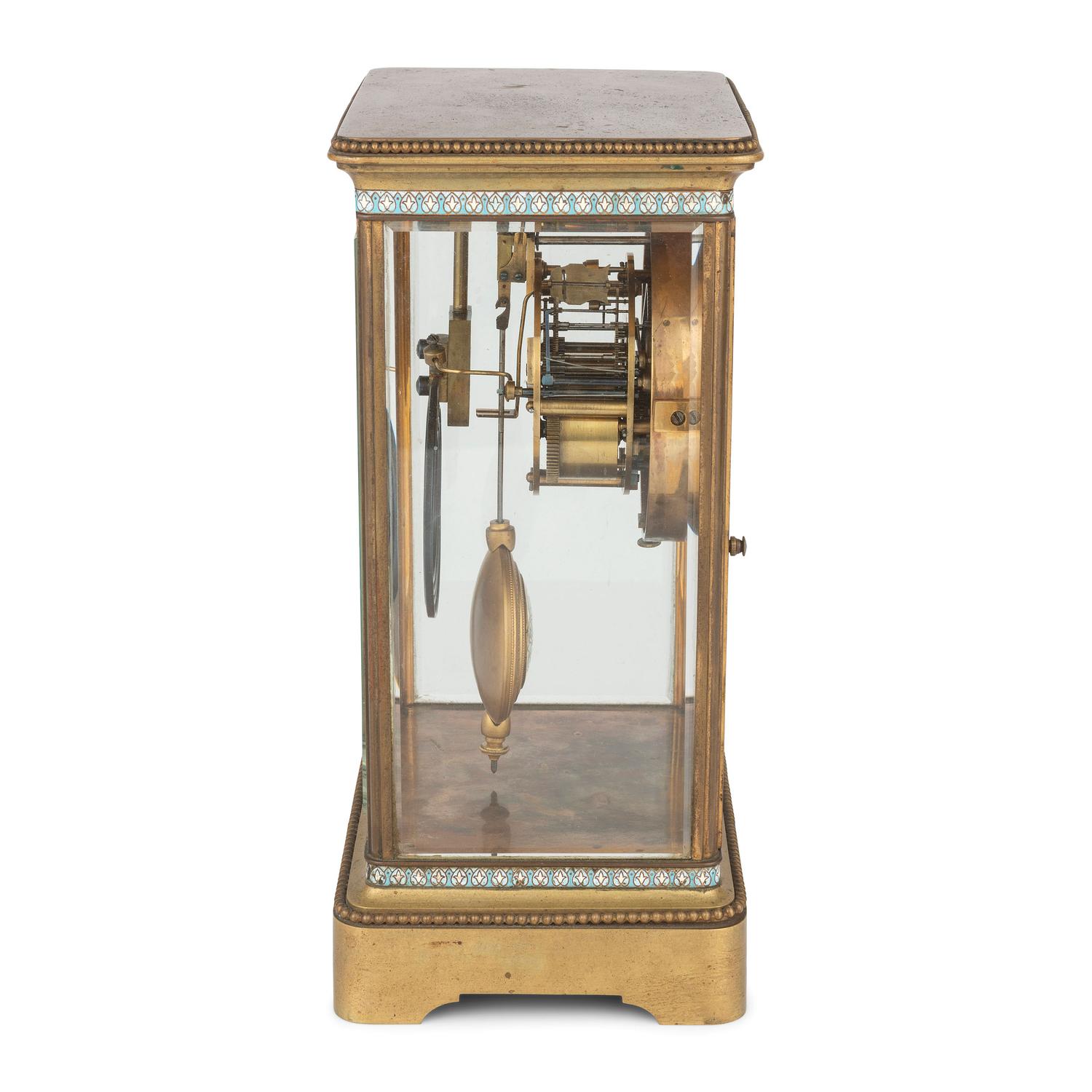 A Japy Freres Gilt Bronze and Champleve Clock