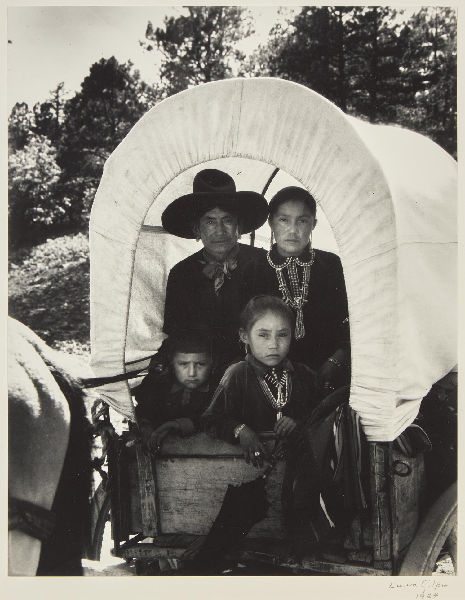Navajo Family in Covered Wagon, 1934