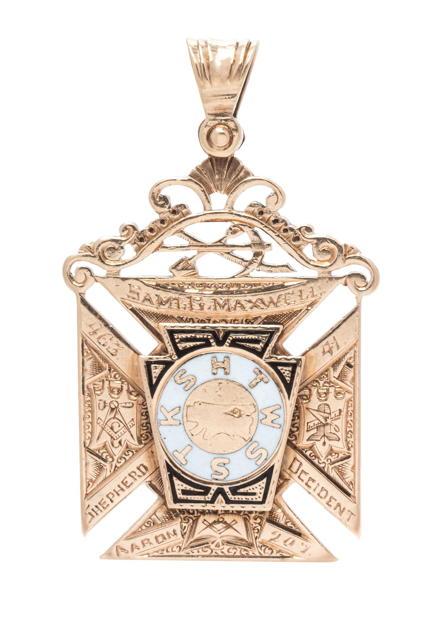 A Victorian Yellow Gold, Diamond and Polychrome Enamel Masonic Knights Templar Fob/Pendant, 11.40 dwts.
