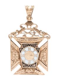 A Victorian Yellow Gold, Diamond and Polychrome Enamel Masonic Knights Templar Fob/Pendant, 11.40 dwts.