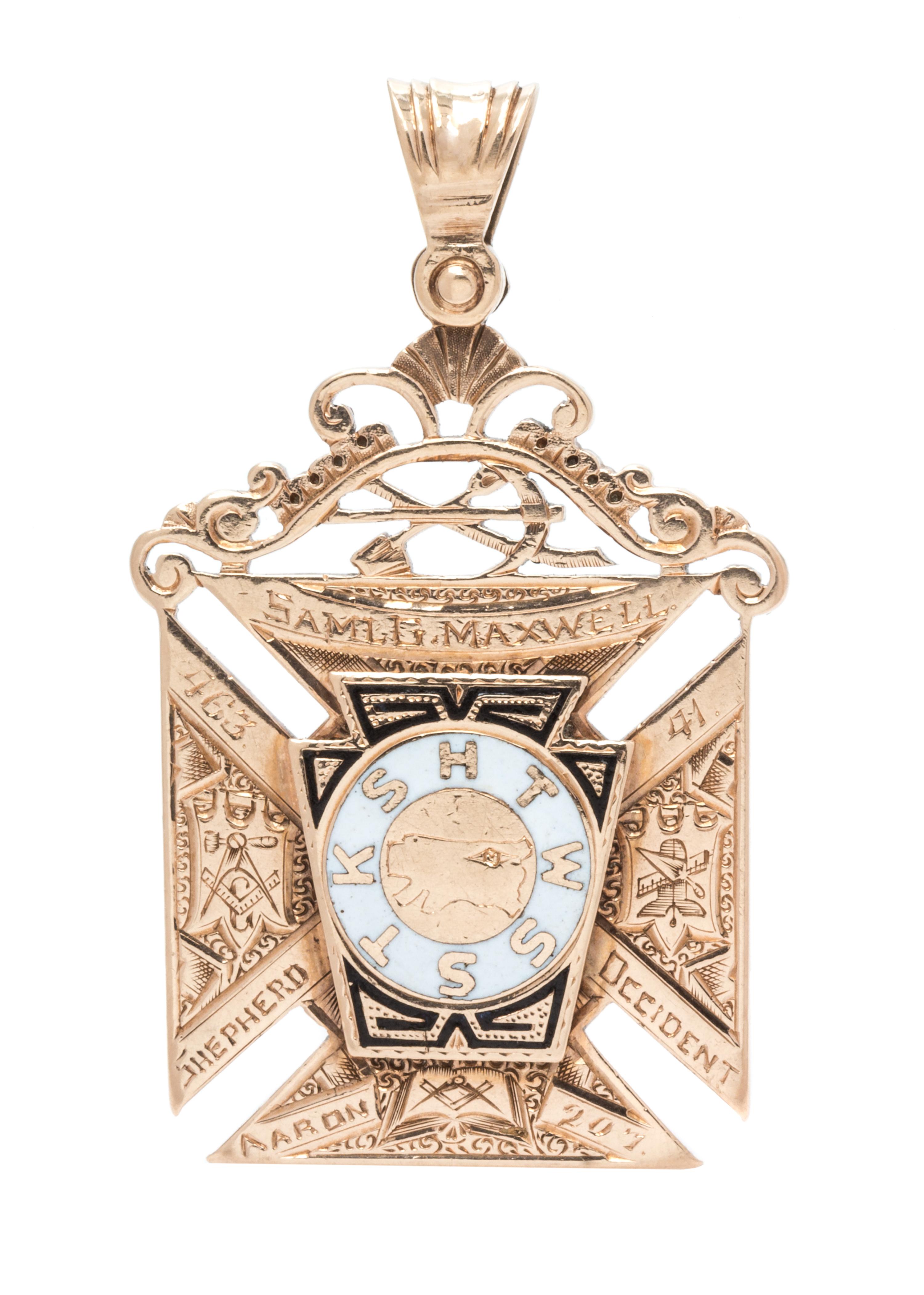 A Victorian Yellow Gold, Diamond and Polychrome Enamel Masonic Knights Templar Fob/Pendant, 11.40 dwts.