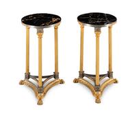A Pair of Empire Style Gilt Bronze Mounted Marble-Top Side Tables