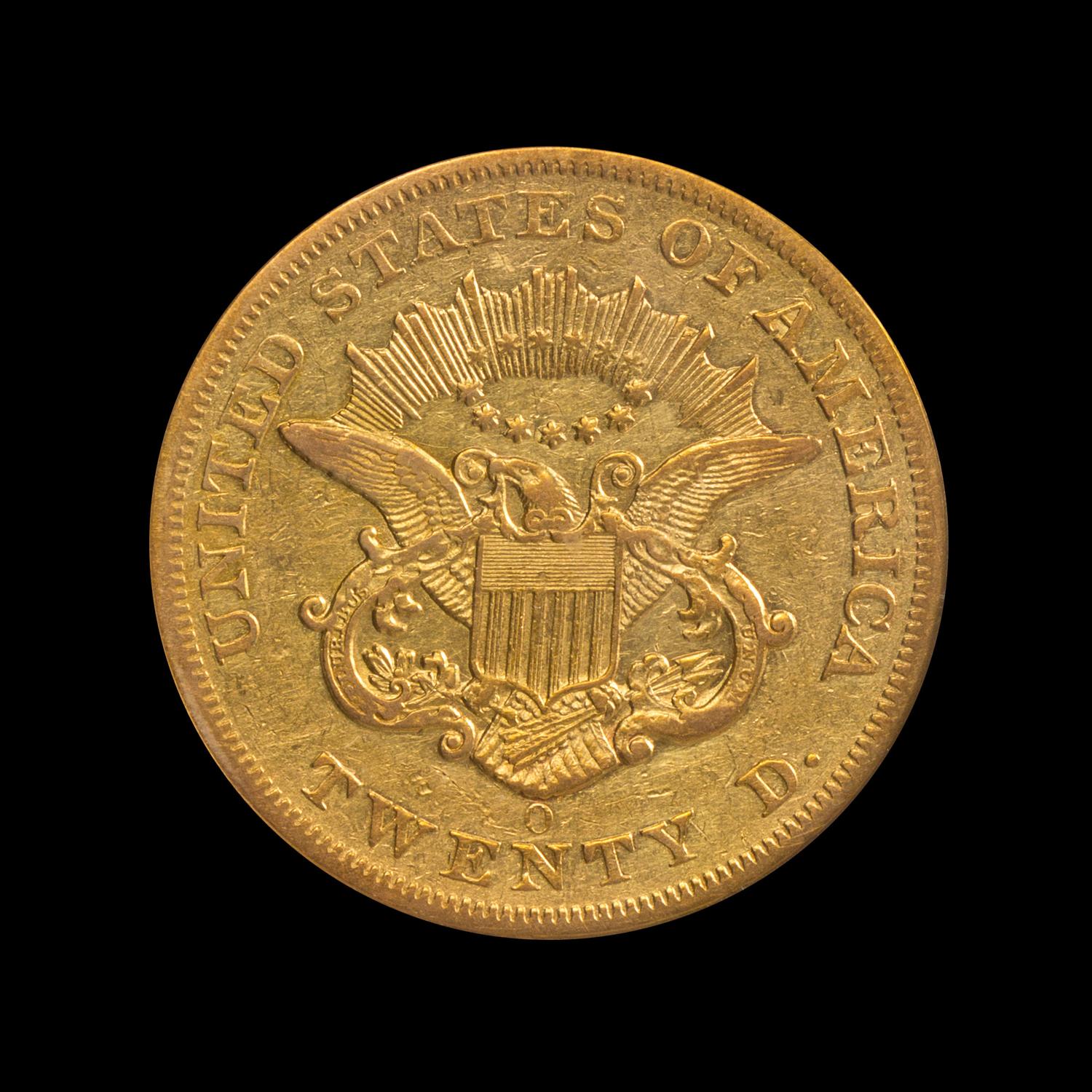 A United States 1857-O Liberty Head $20 Gold Coin