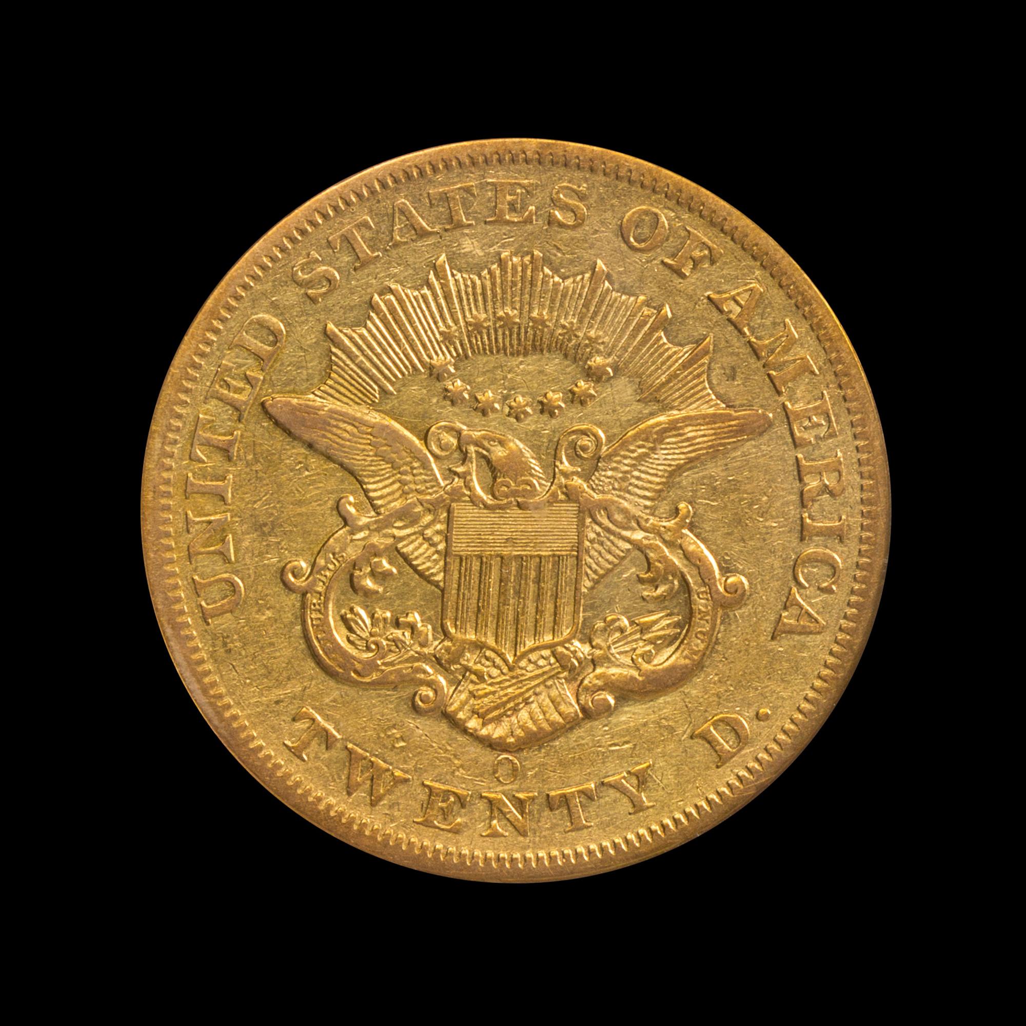A United States 1857-O Liberty Head $20 Gold Coin